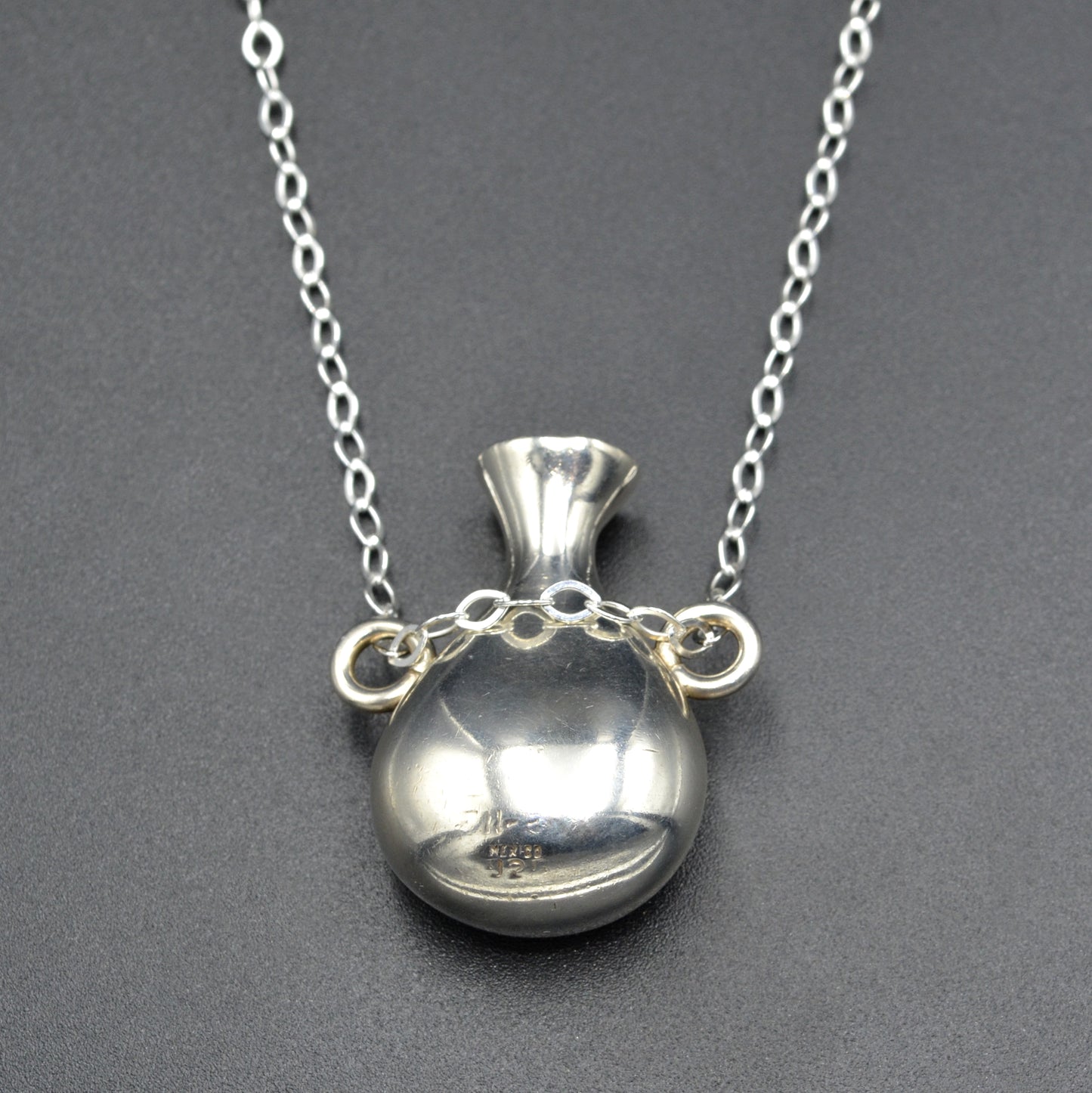 Vintage Taxco Sterling Silver Open Bottle Vase Pendant Necklace