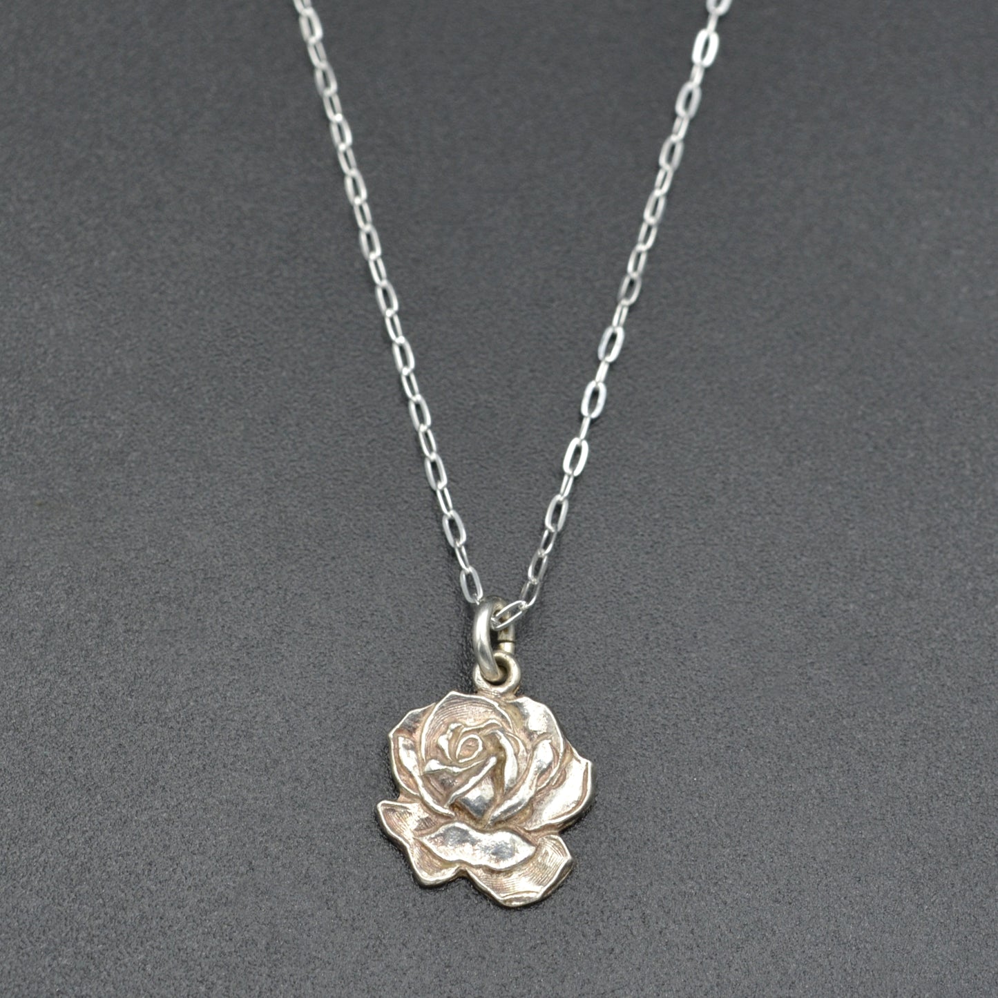 Vintage Sterling Silver Blooming Rose Flower Pendant Necklace