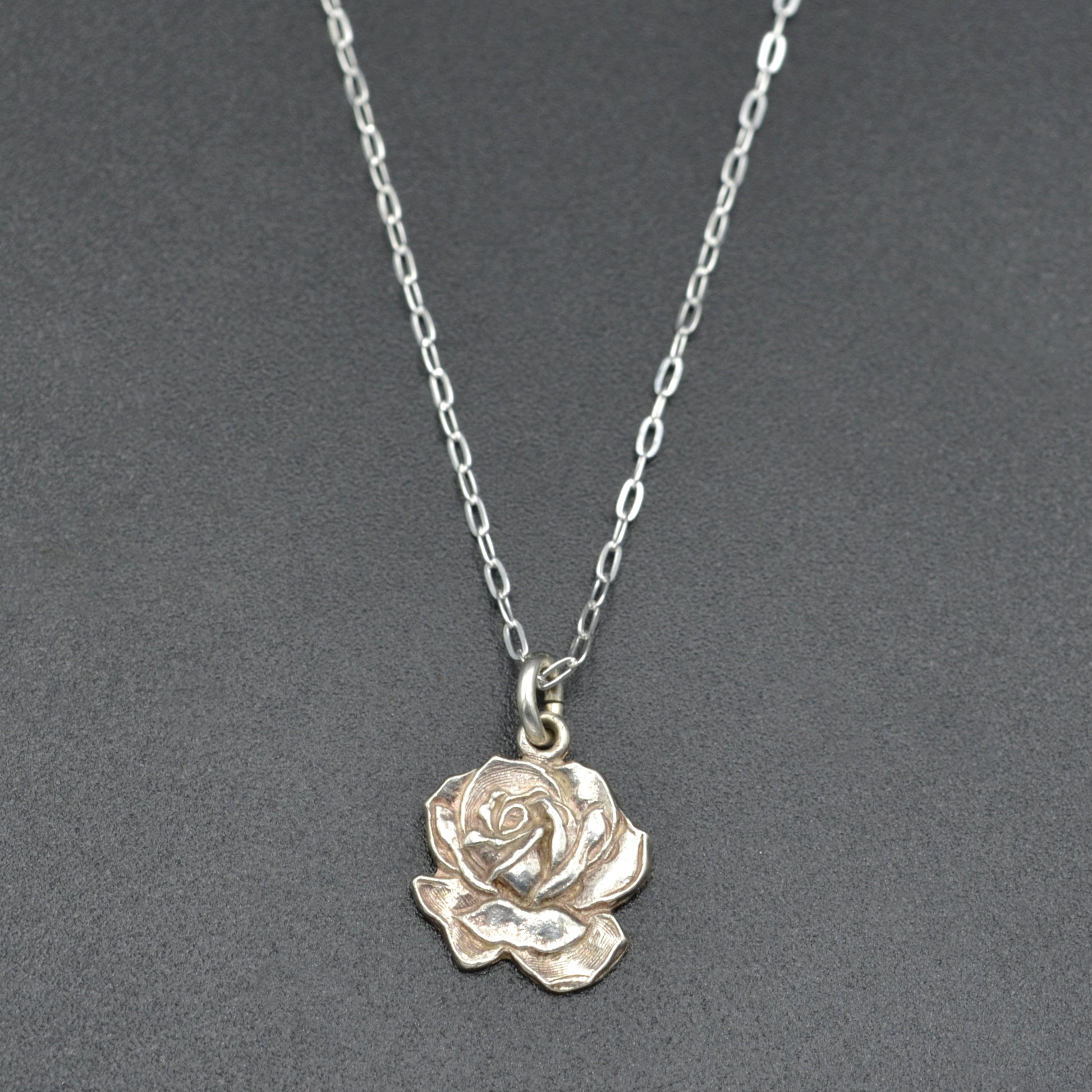 Vintage Sterling Silver Blooming Rose Flower Pendant Necklace