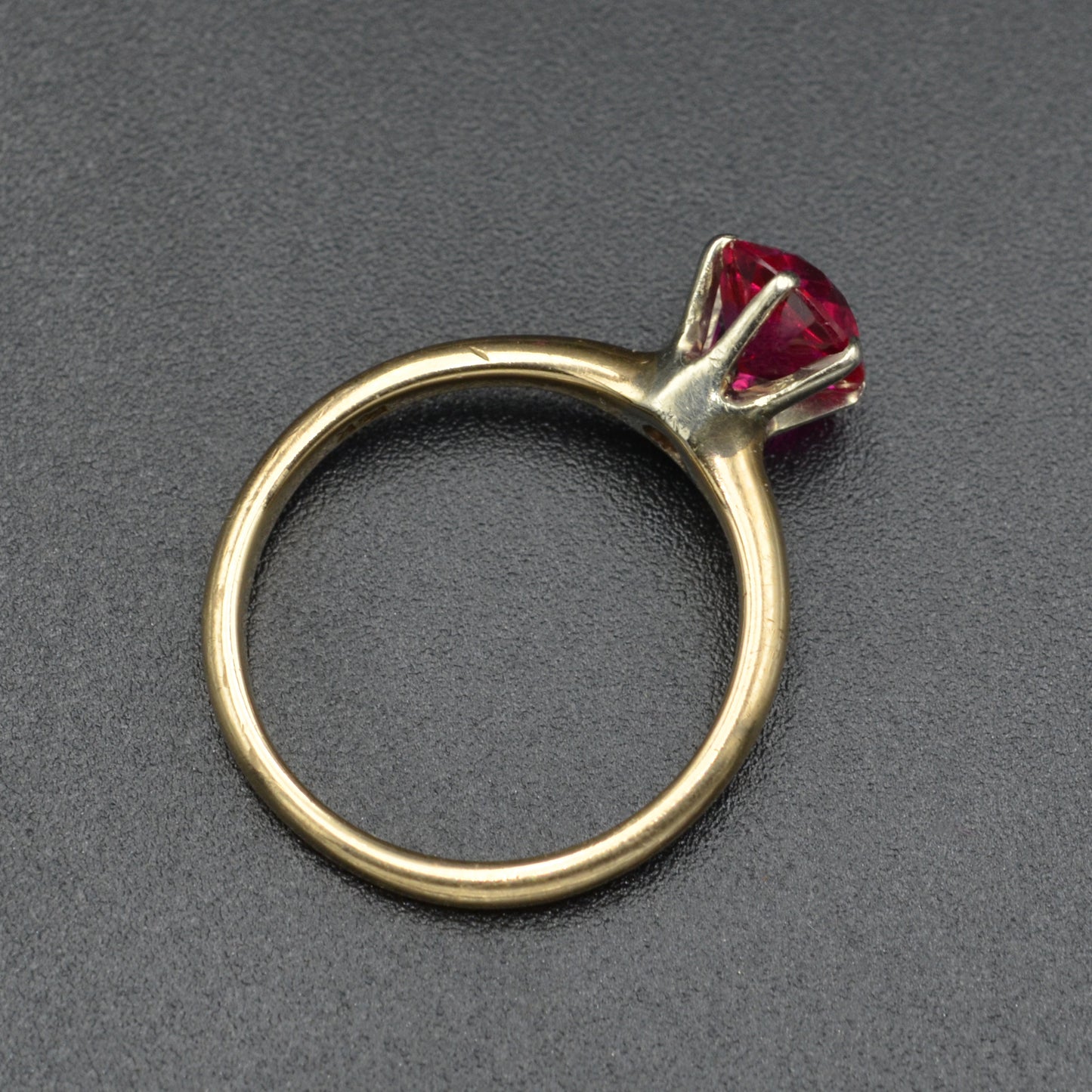 Antique Synthetic Ruby and 14k Gold Solitaire Engagement Ring