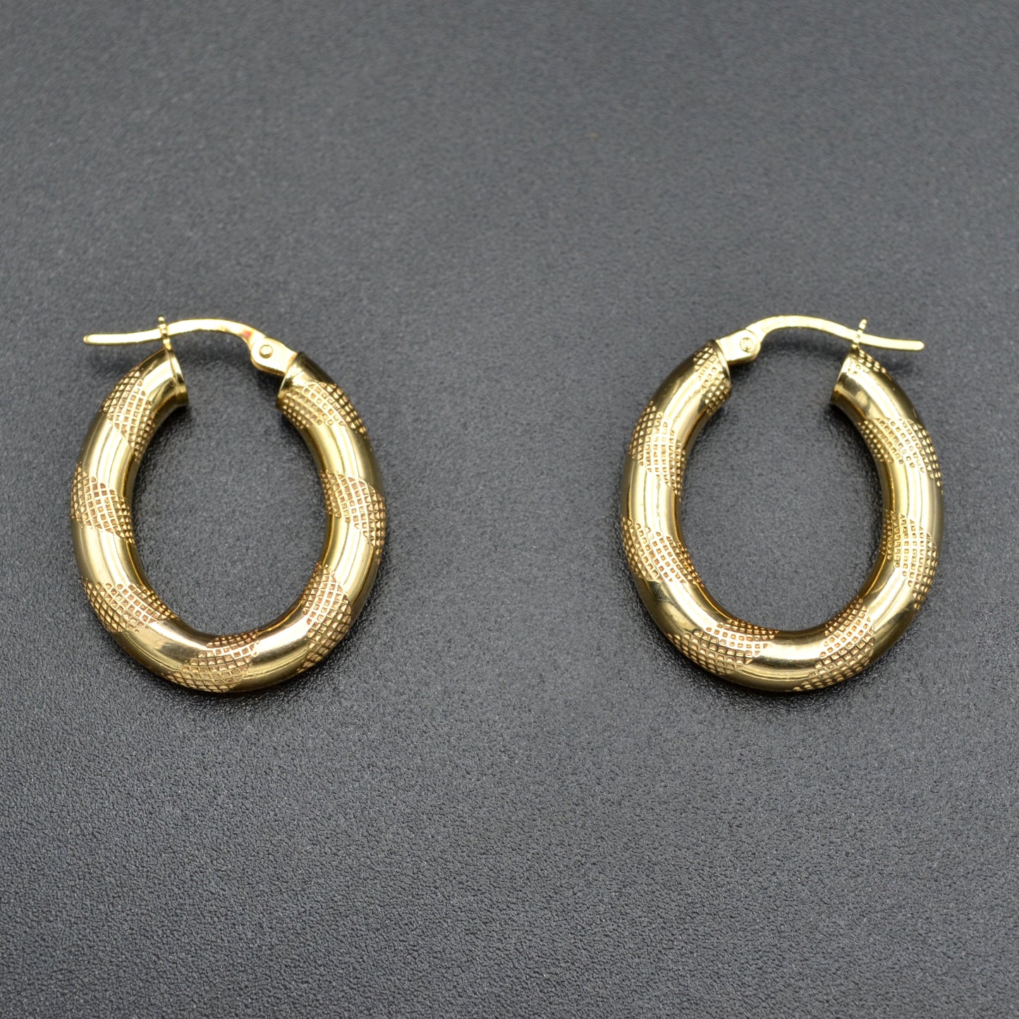 Vintage Textured 9k Gold Oval Hoop Earrings