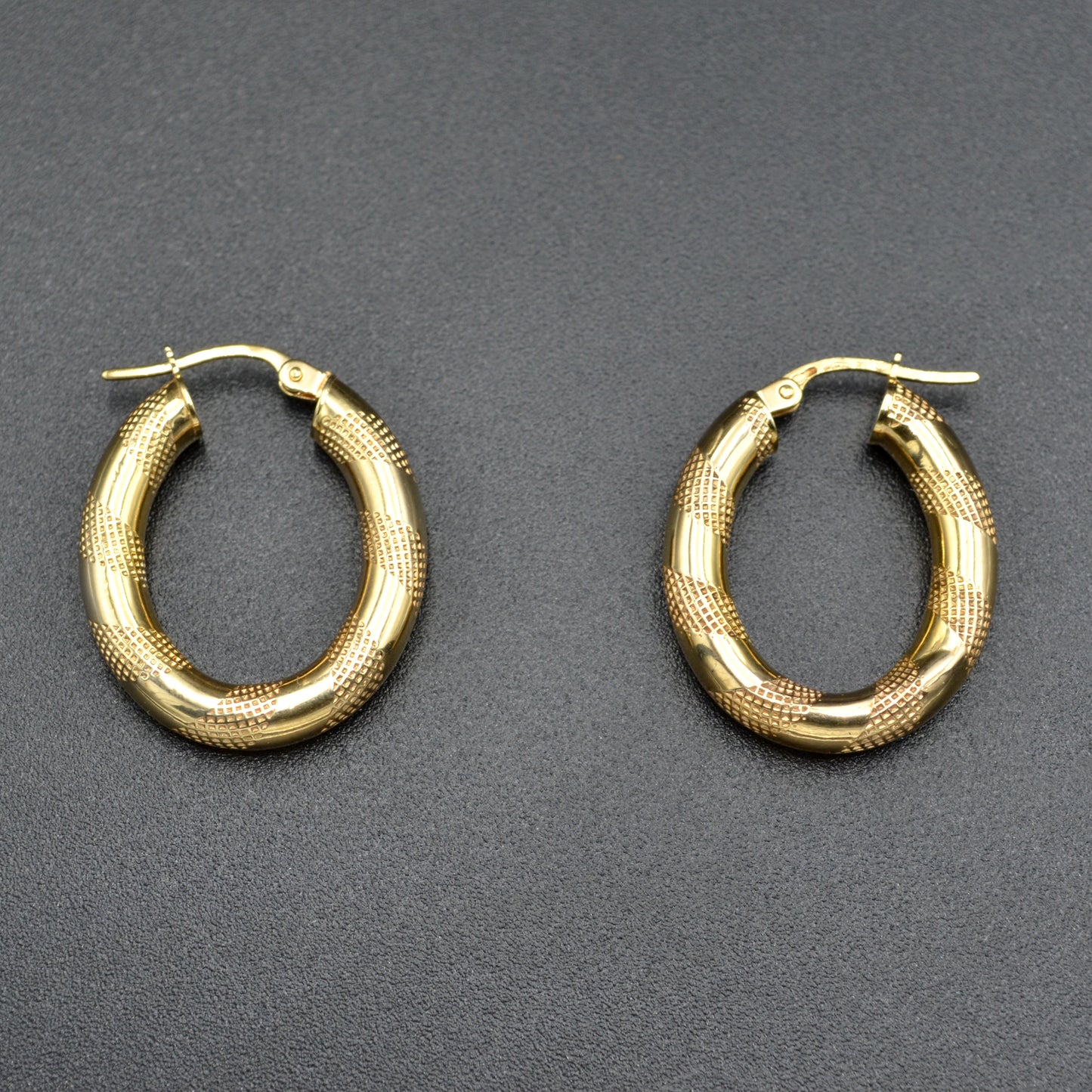 Vintage Textured 9k Gold Oval Hoop Earrings
