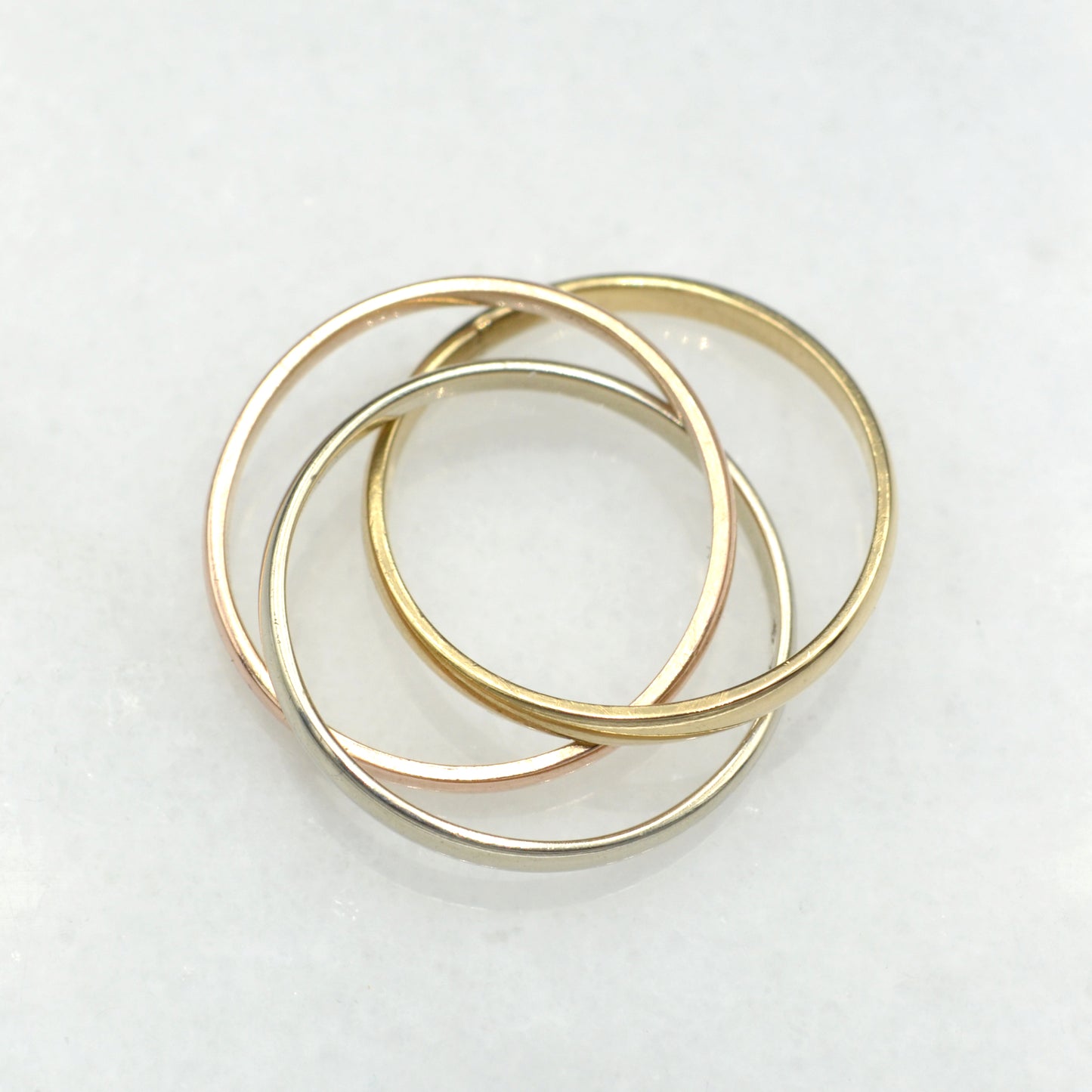 Vintage 14k Yellow, Rose and White Gold Trinity Rolling Ring