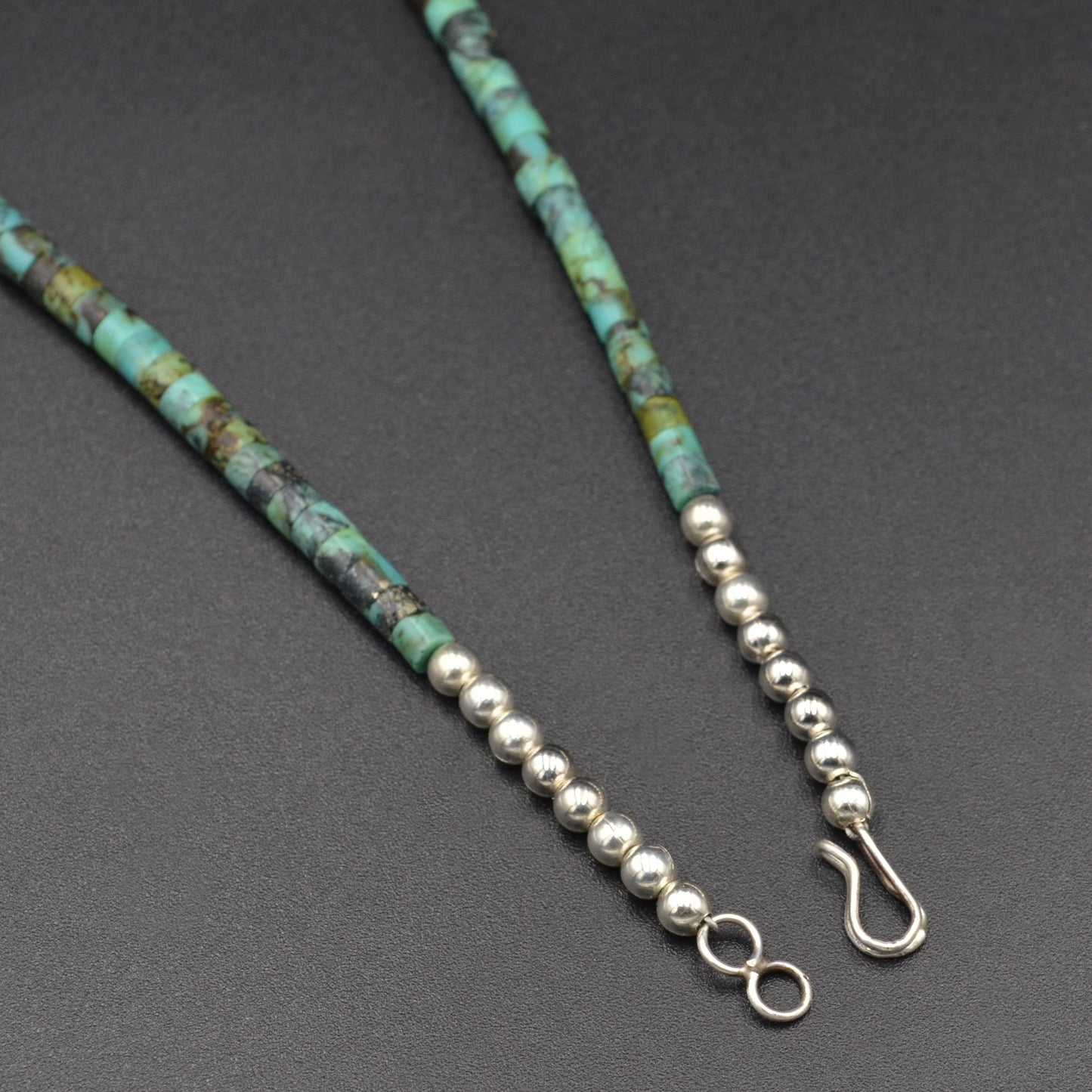 Vintage Matrix Turquoise and Sterling Silver Beaded Necklace Vintage Matrix Turquoise and Sterling Silver Beaded Necklace