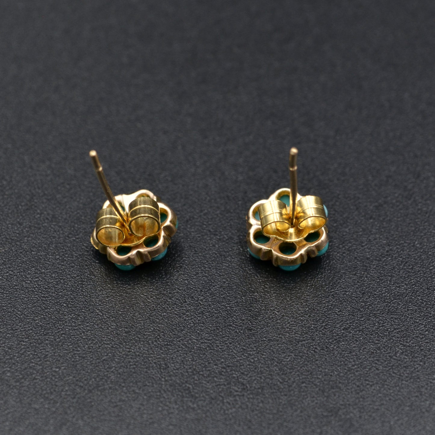 Vintage Turquoise, Pearl and 18k Gold Post Earrings