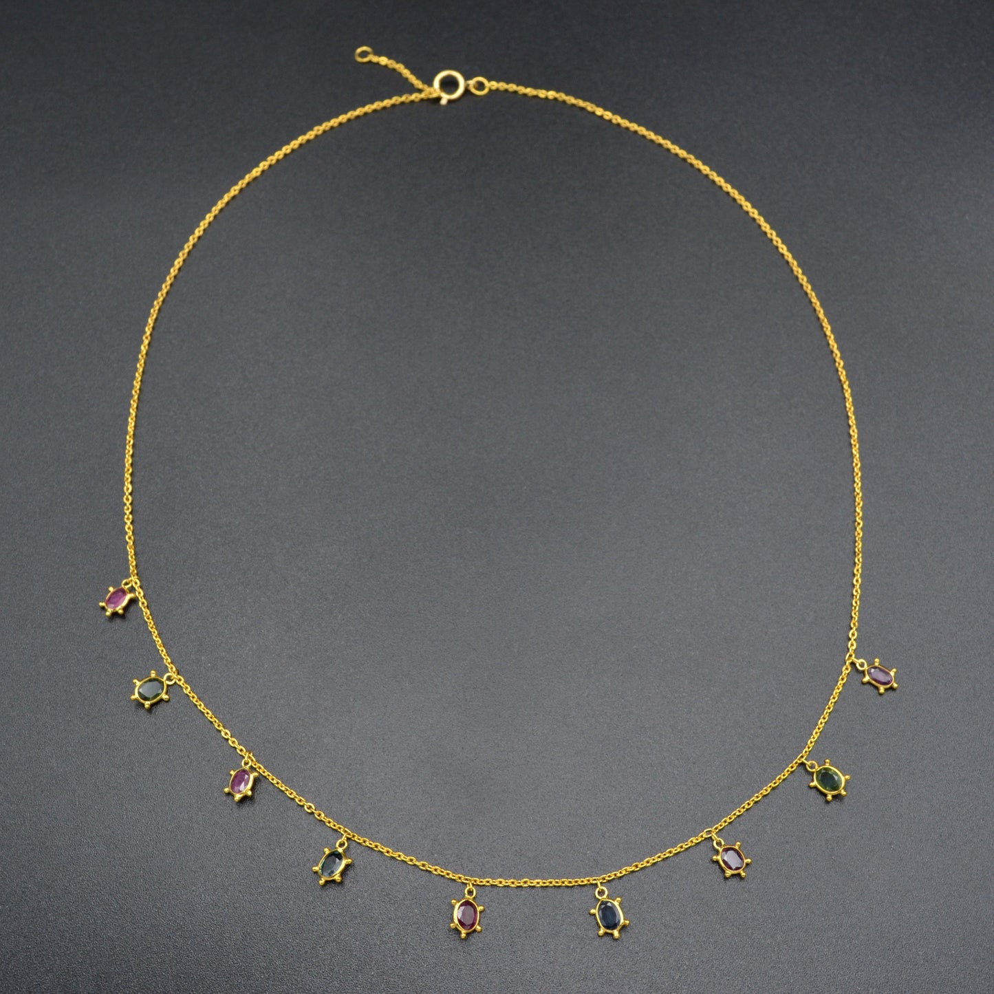 Tutti Frutti Green and Blue Sapphire and Ruby and 14k Gold Necklace