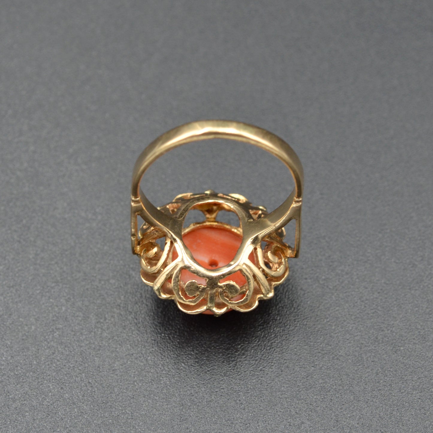 Vintage 1960s Pink Coral and 14k Gold Cocktail Ring