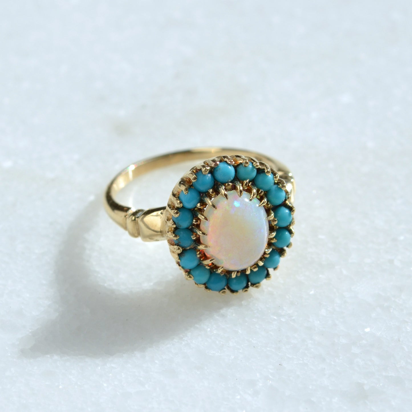 Vintage Opal and Turquoise 10k Gold Halo Ring