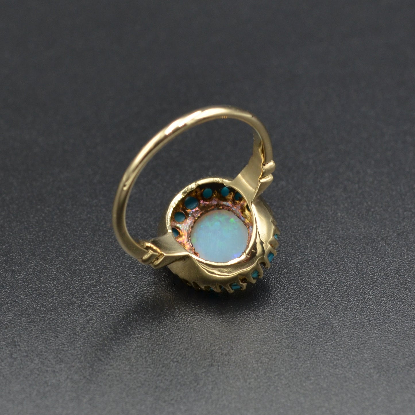 Vintage Opal and Turquoise 10k Gold Halo Ring