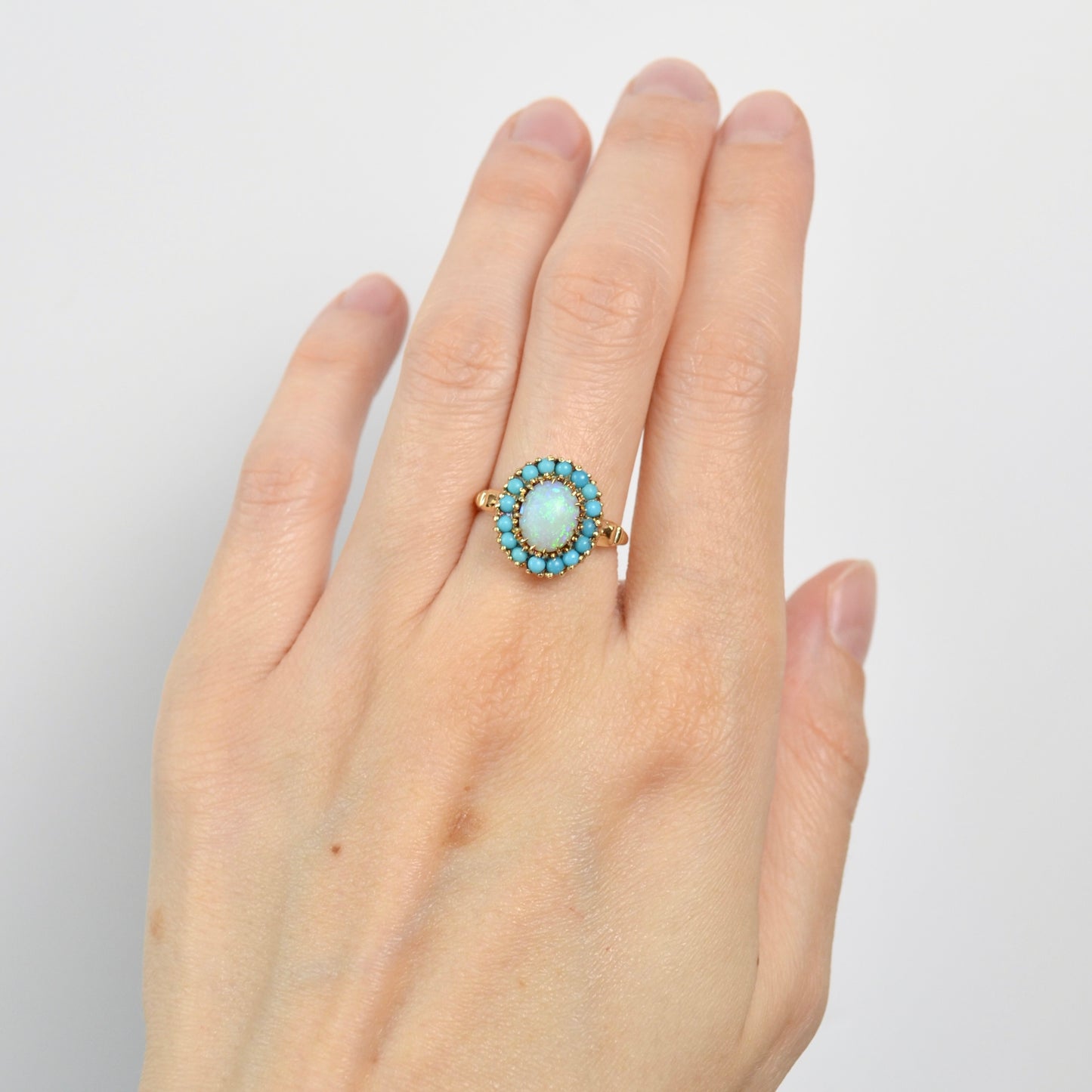 Vintage Opal and Turquoise 10k Gold Halo Ring