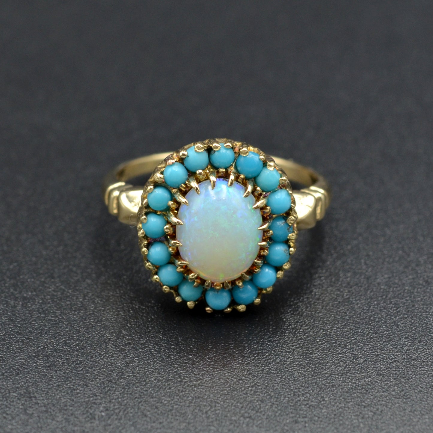 Vintage Opal and Turquoise 10k Gold Halo Ring