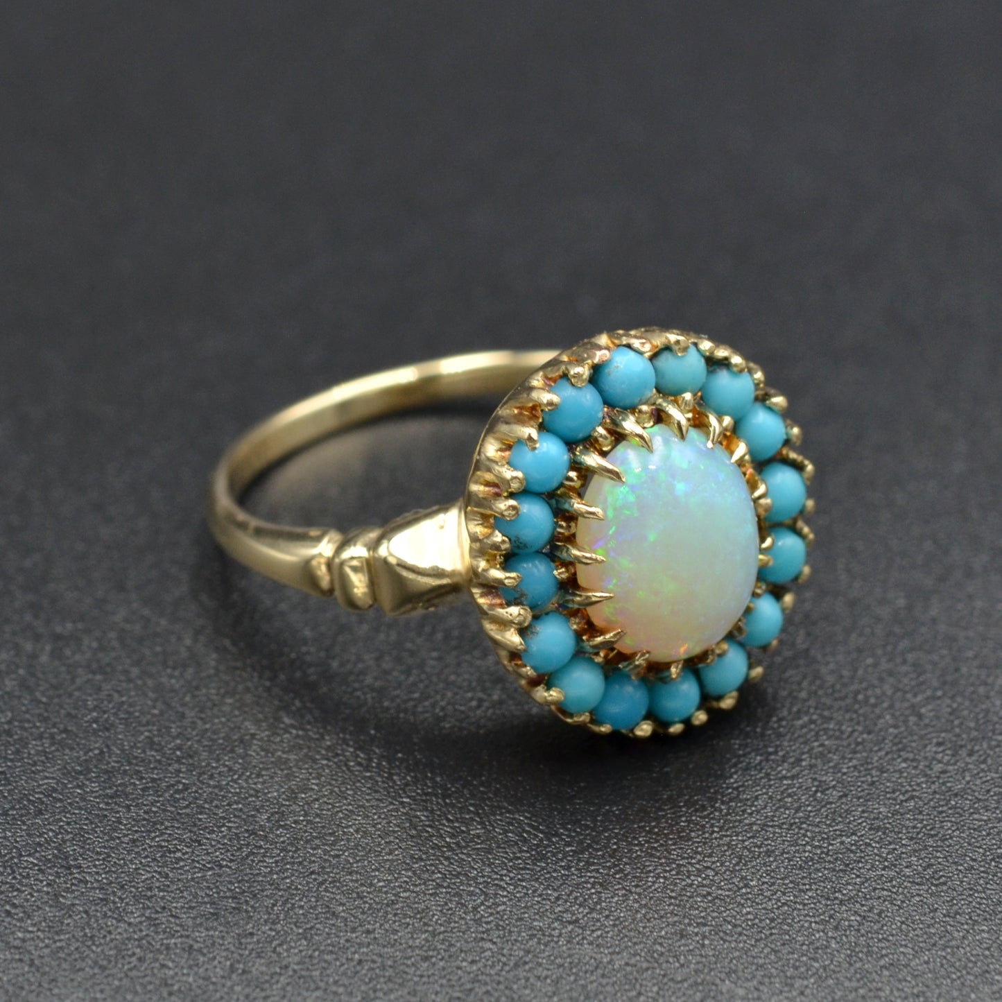 Vintage Opal and Turquoise 10k Gold Halo Ring