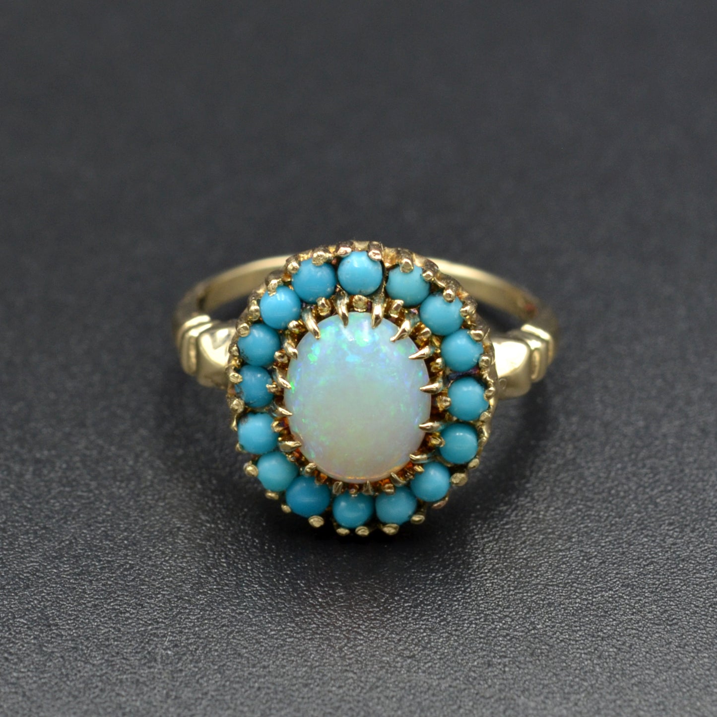 Vintage Opal and Turquoise 10k Gold Halo Ring