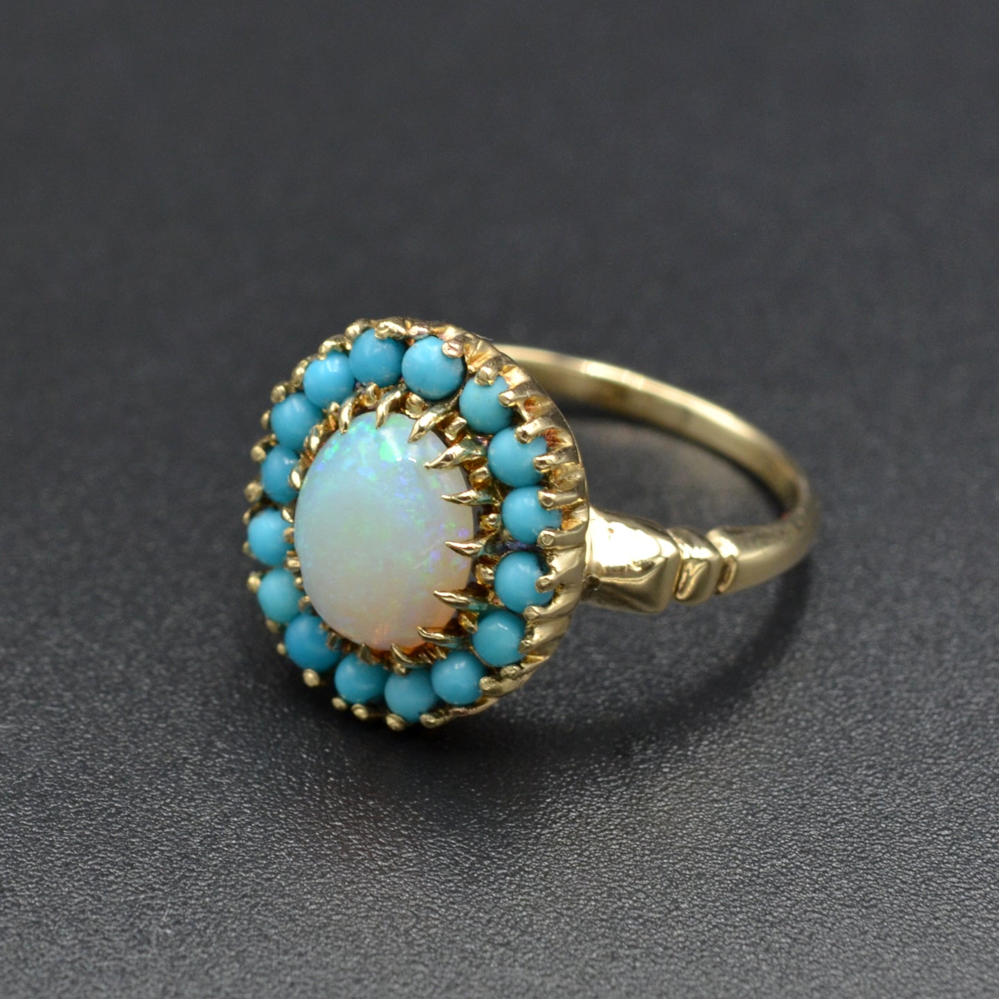 Vintage Opal and Turquoise 10k Gold Halo Ring