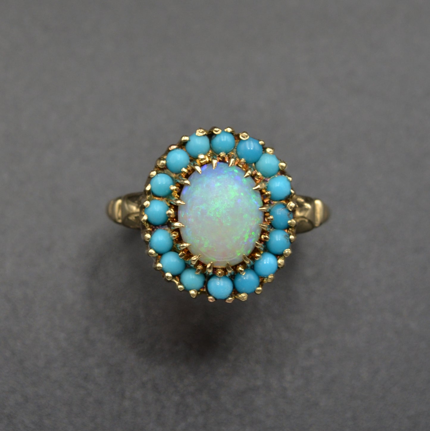 Vintage Opal and Turquoise 10k Gold Halo Ring