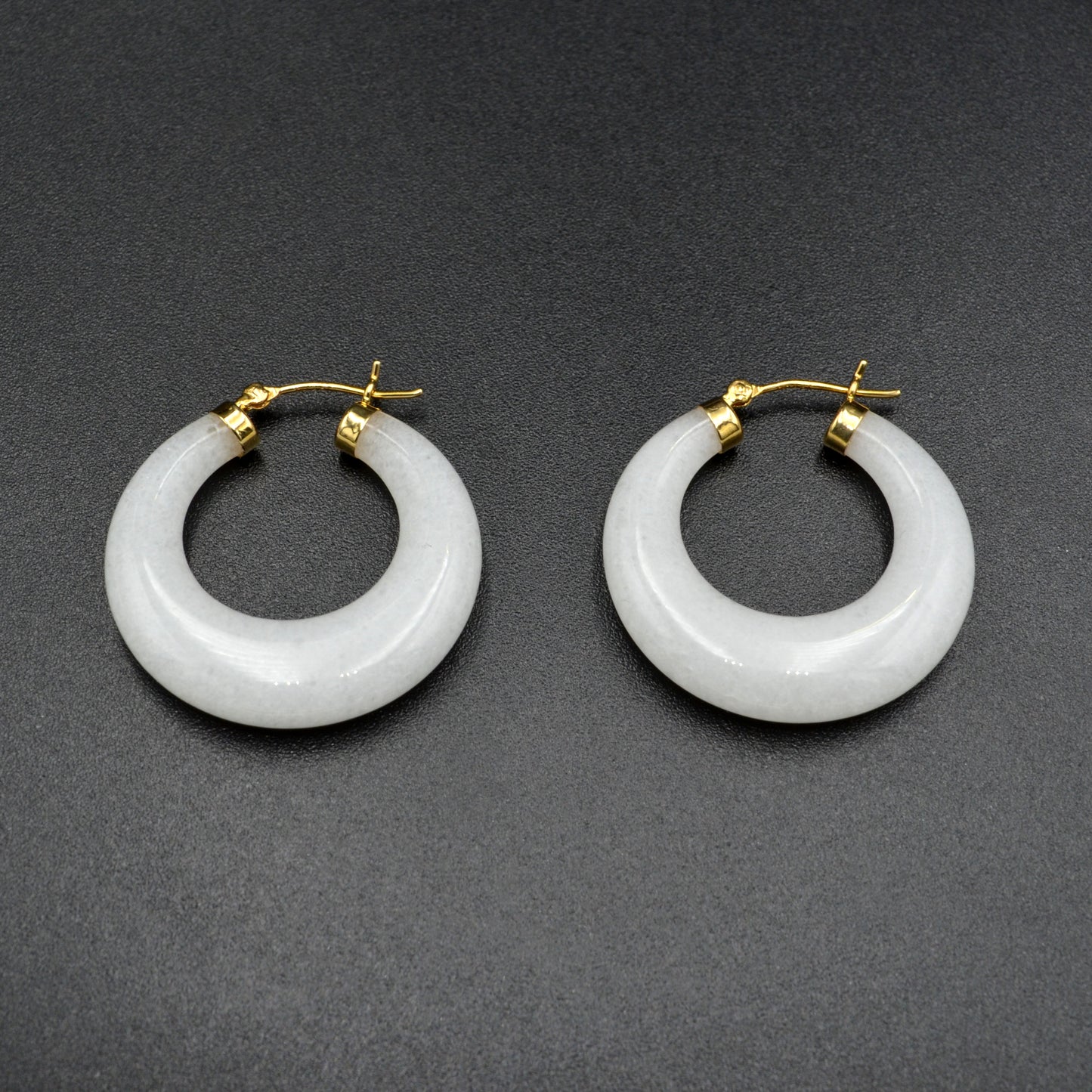 Vintage Chunky White Jade and 14k Gold Hoop Earrings