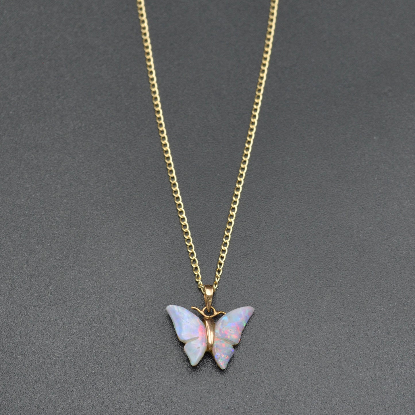 Vintage White Opal Butterfly and 14k Gold Necklace