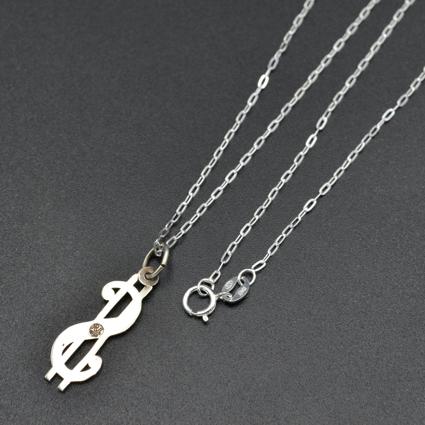 Vintage Sterling Silver $ Dollar Sign Pendant Necklace