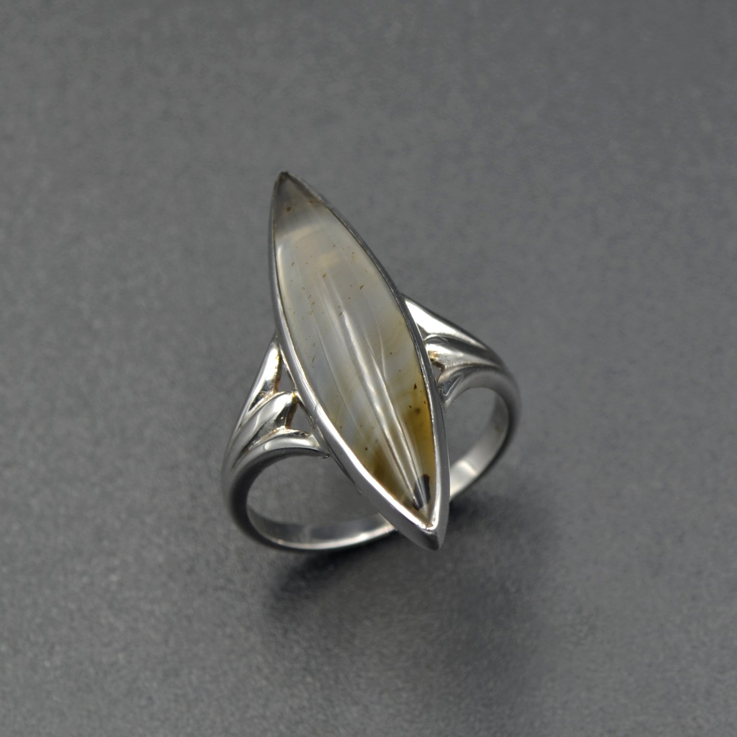 Agate and White Gold Navette Ring