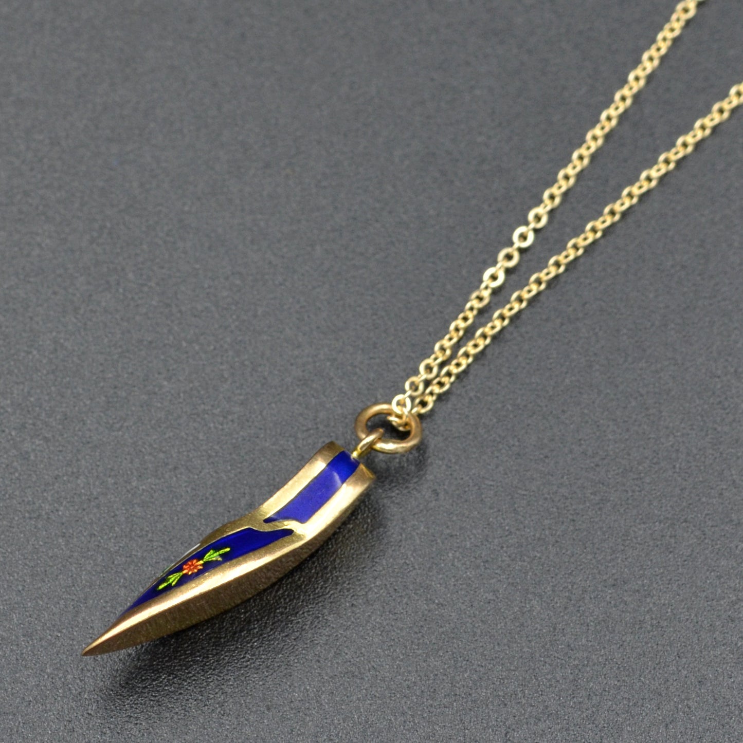 Vintage 14k Gold Ornamental Enamel Slipper Shoe Pendant Necklace