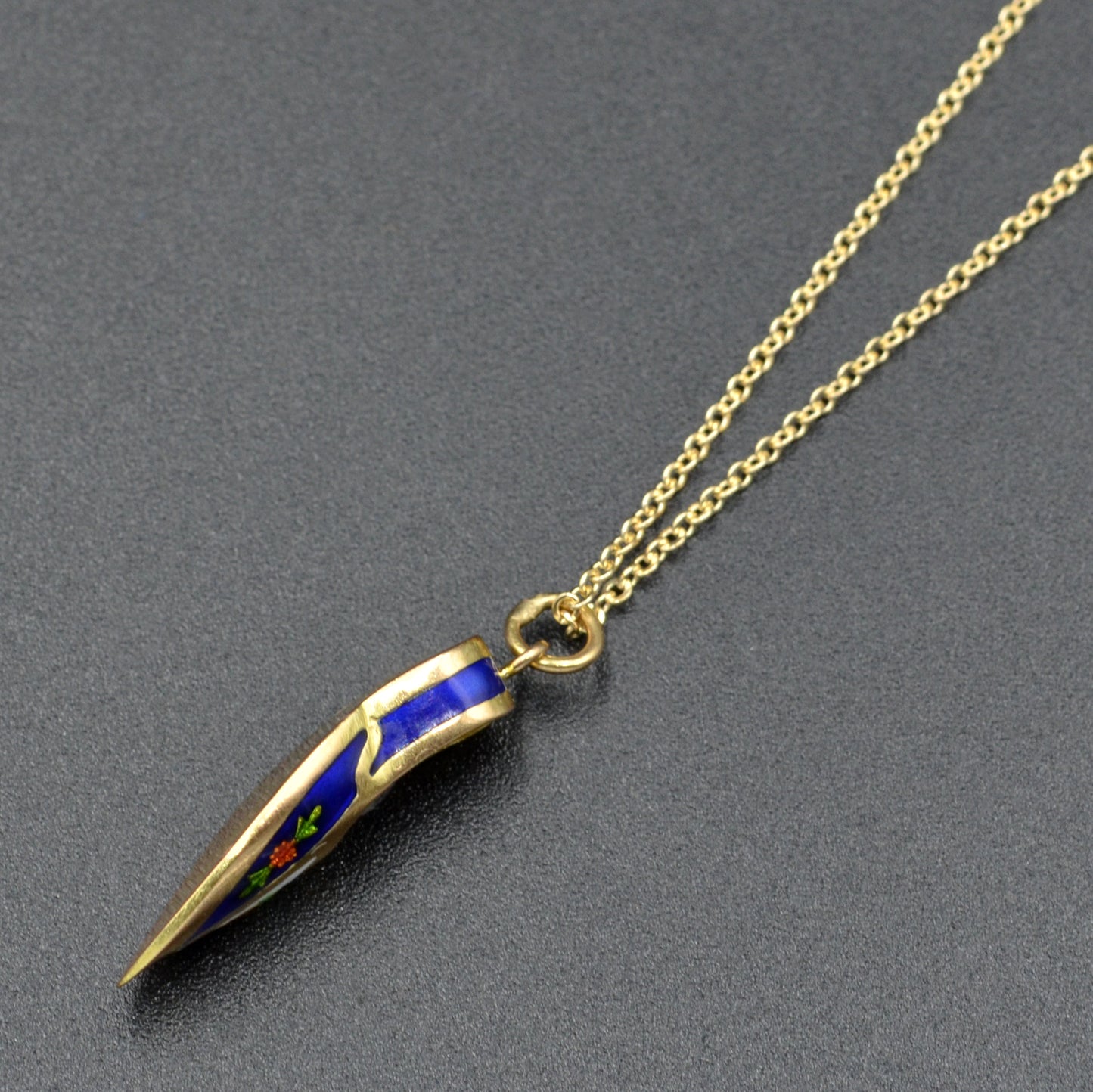 Vintage 14k Gold Ornamental Enamel Slipper Shoe Pendant Necklace