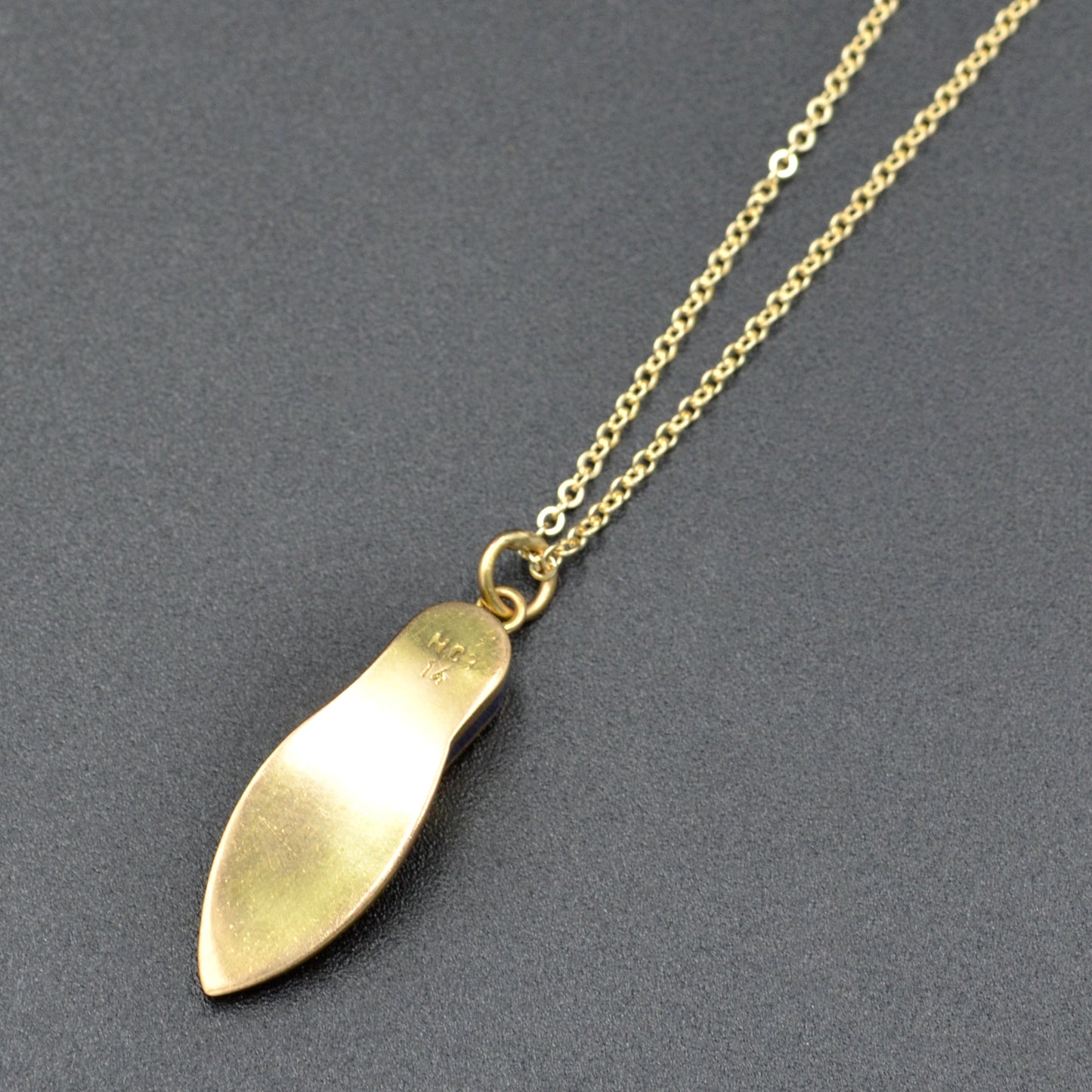 Vintage 14k Gold Ornamental Enamel Slipper Shoe Pendant Necklace