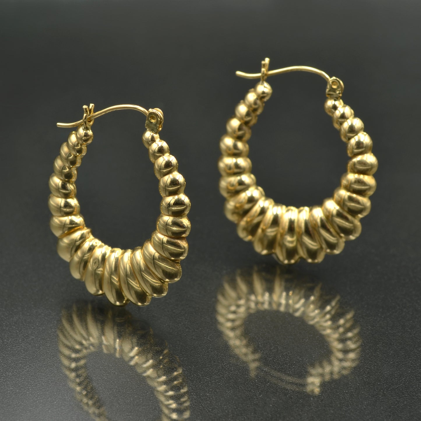 Vintage 14k Gold Statement Shrimp Puffy Hoop Earrings