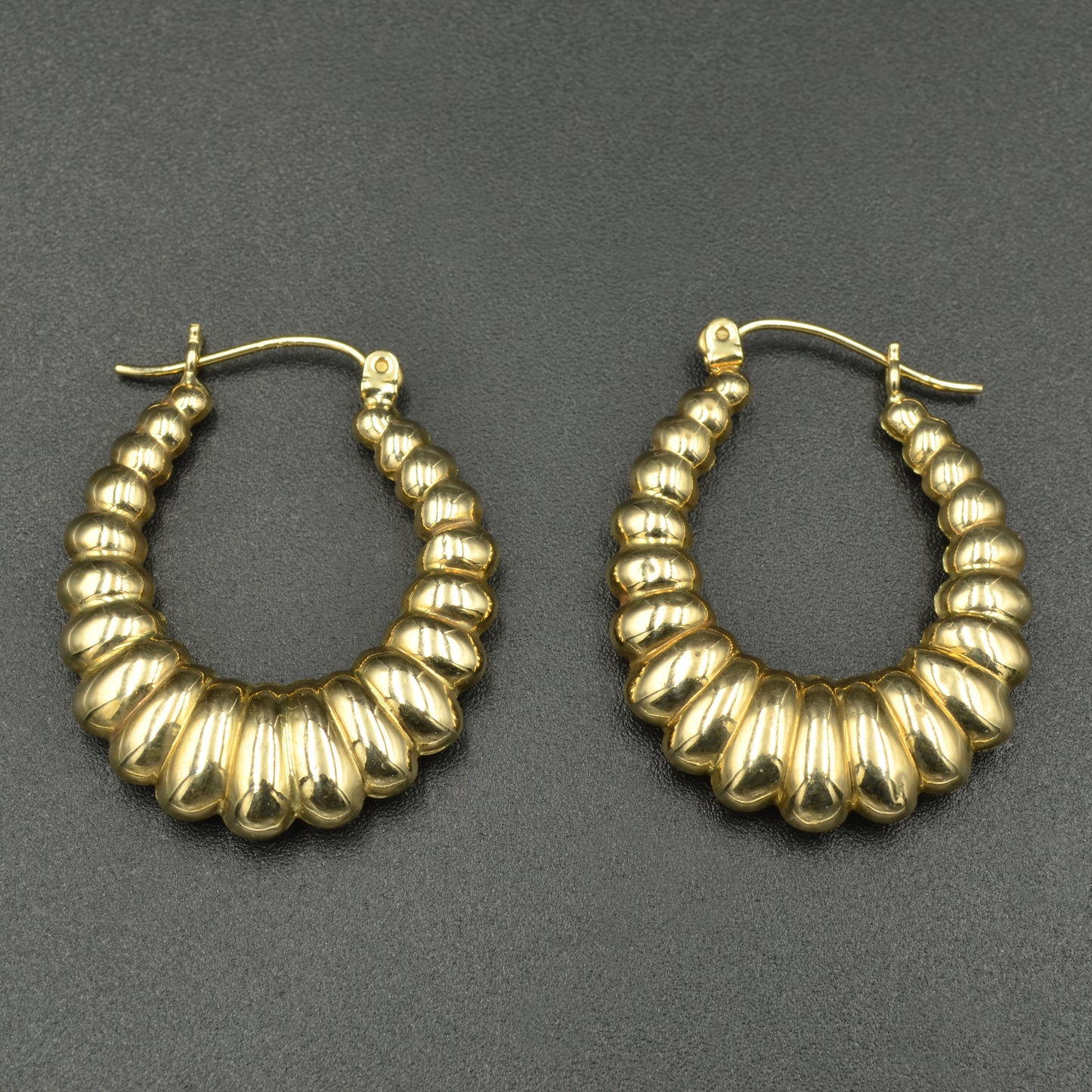 Vintage 14k Gold Statement Shrimp Puffy Hoop Earrings