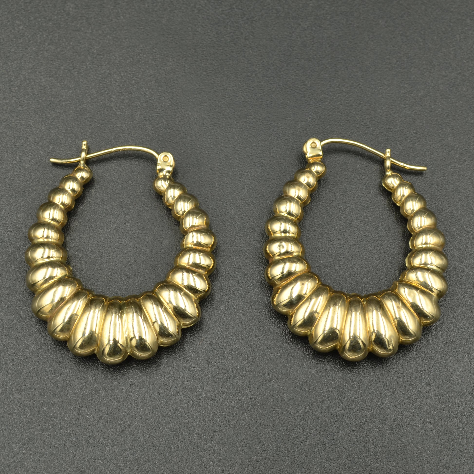 Vintage 14k Gold Statement Shrimp Puffy Hoop Earrings