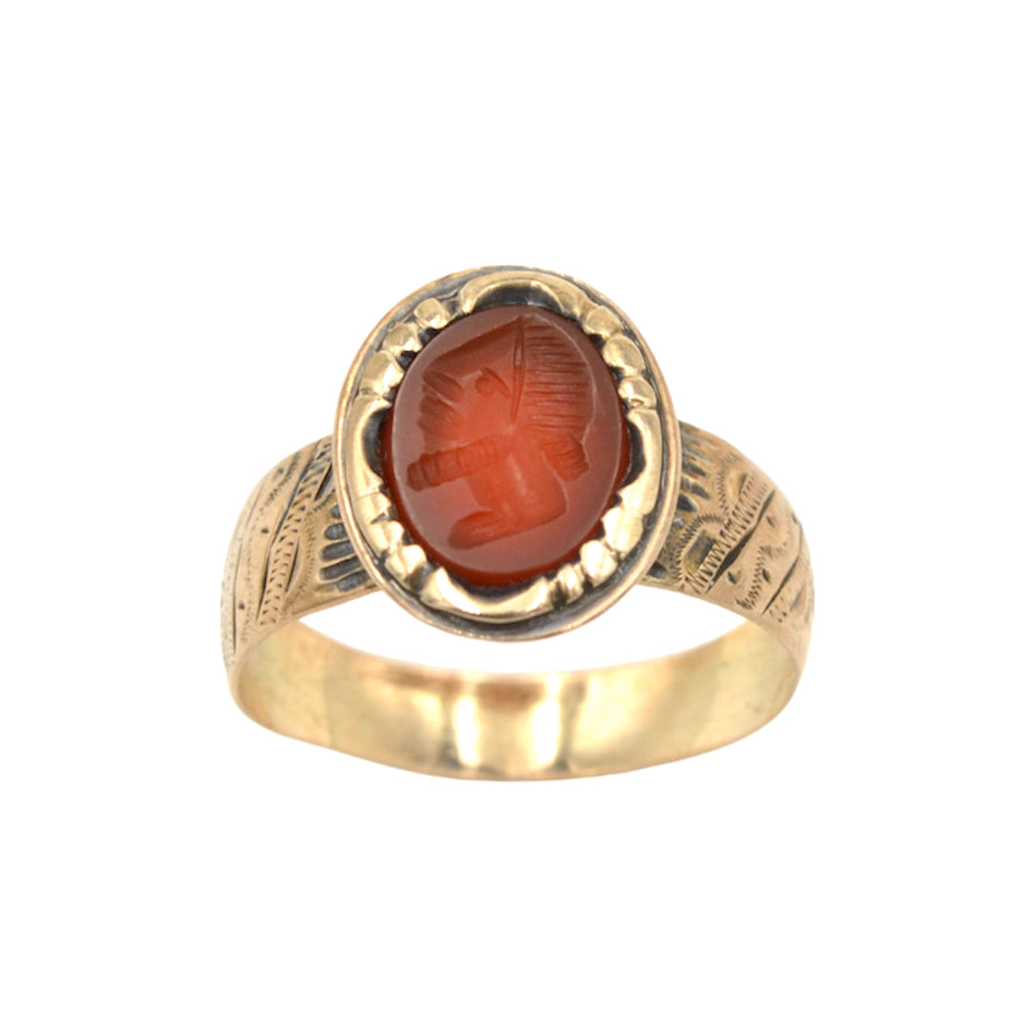 Antique Victorian Carnelian Intaglio Signet Gold Ring