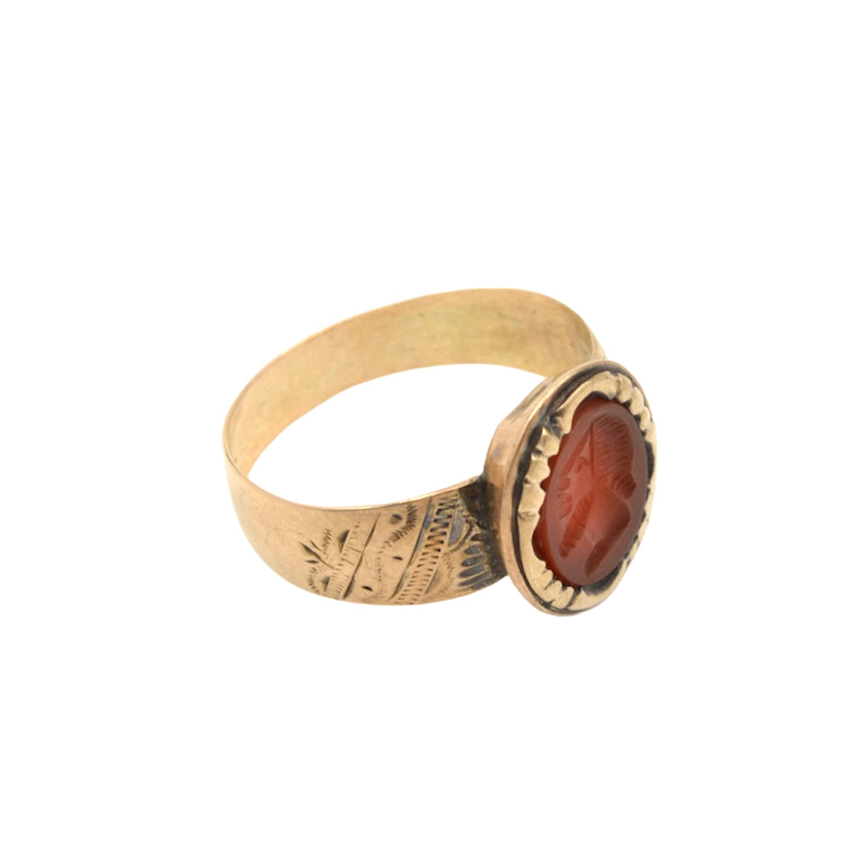 Antique Victorian Carnelian Intaglio Signet Gold Ring