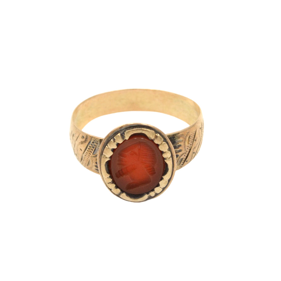 Antique Victorian Carnelian Intaglio Signet Gold Ring