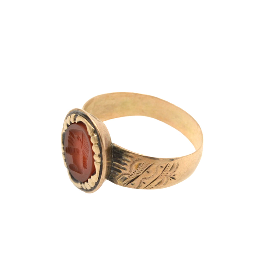 Antique Victorian Carnelian Intaglio Signet Gold Ring