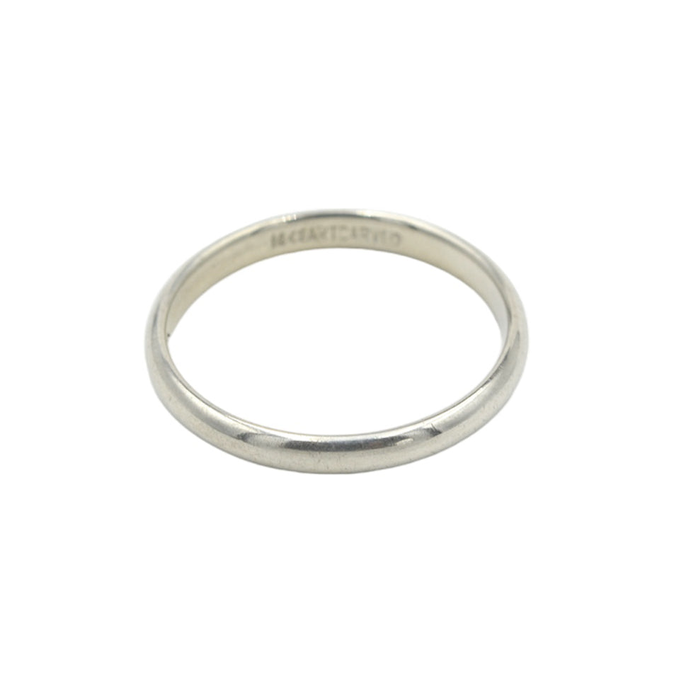 Vintage Art Carved 14k White Gold Wedding Band