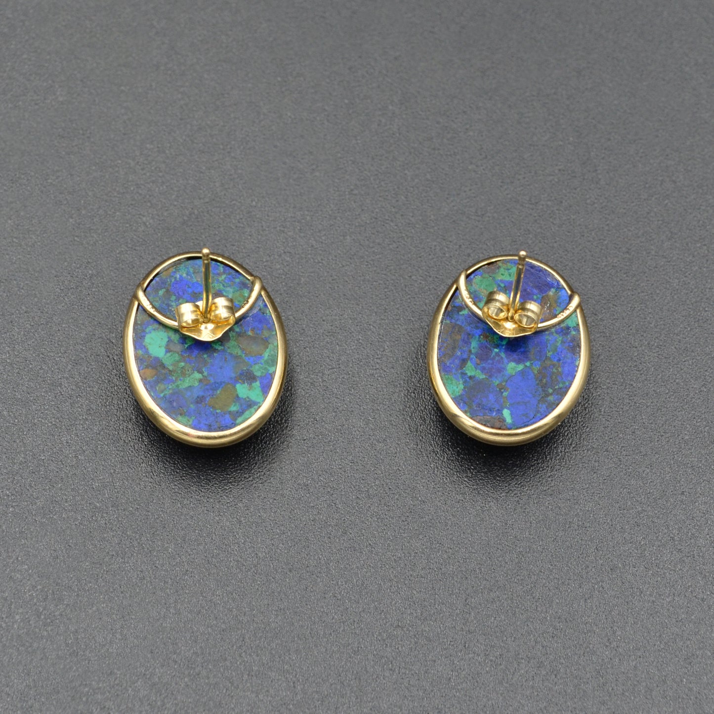 Vintage Azurite Malachite and 14k Gold Post Earrings