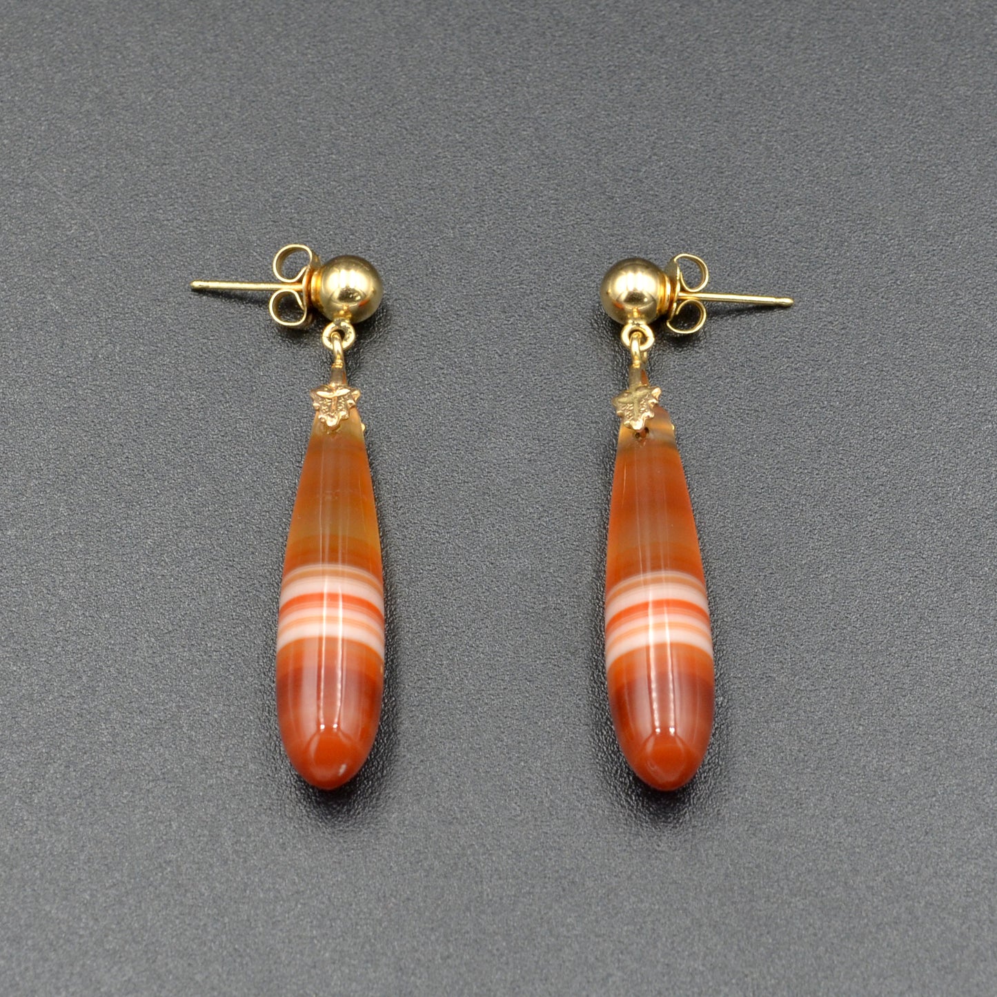 Antique Banded Agate and 14k Gold Drop Earrings