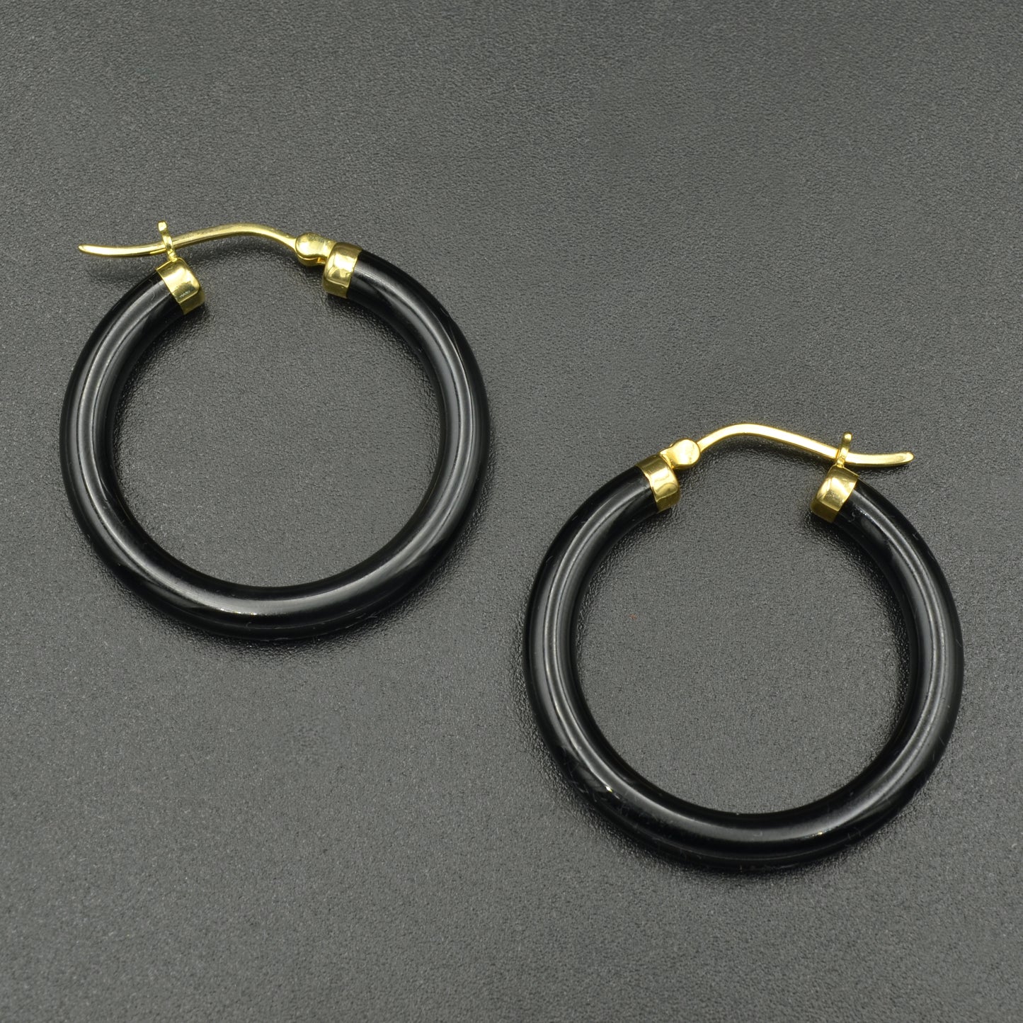 Onyx and Gold Hoop Earrings