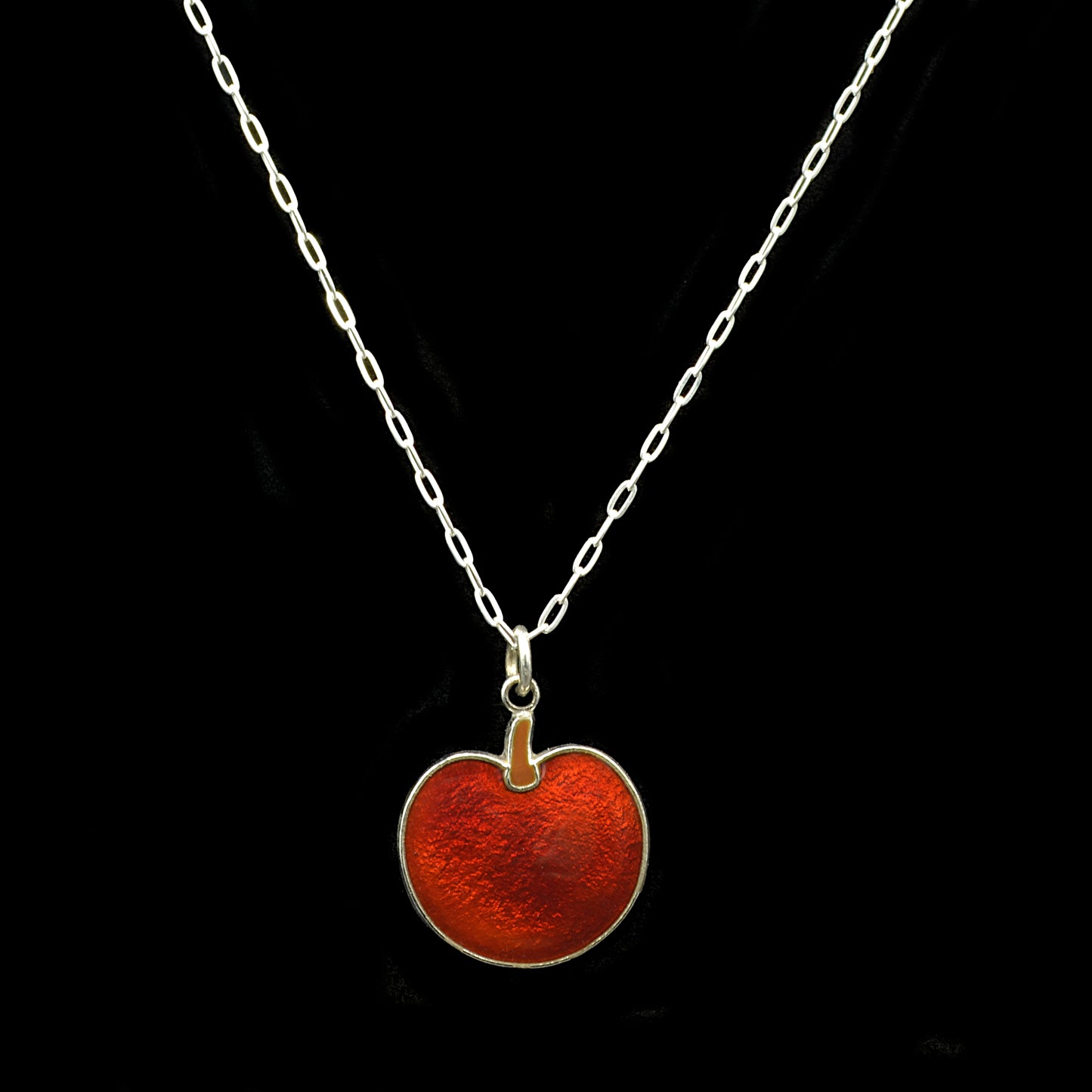 Enamel and Silver Apple Pendant Necklace