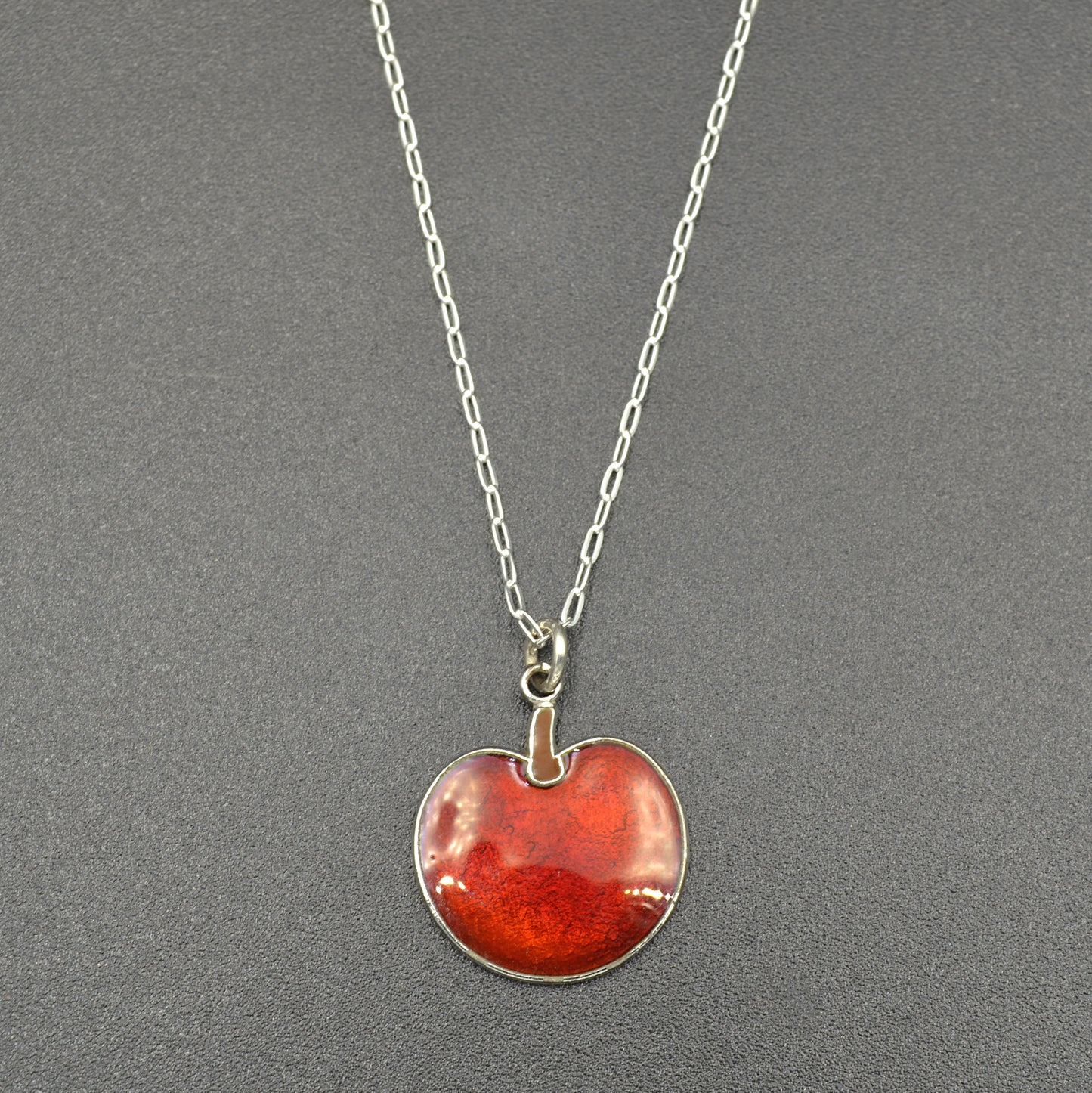 Enamel and Silver Apple Pendant Necklace
