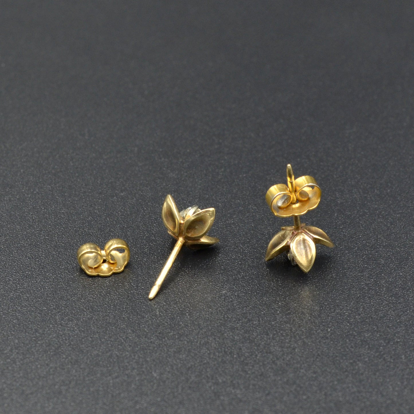 Vintage Diamond and 14k Gold Flower Post Earrings