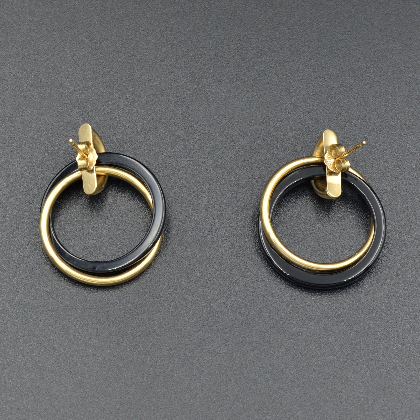 Vintage Black Onyx and 14k Gold Door Knocker Earrings