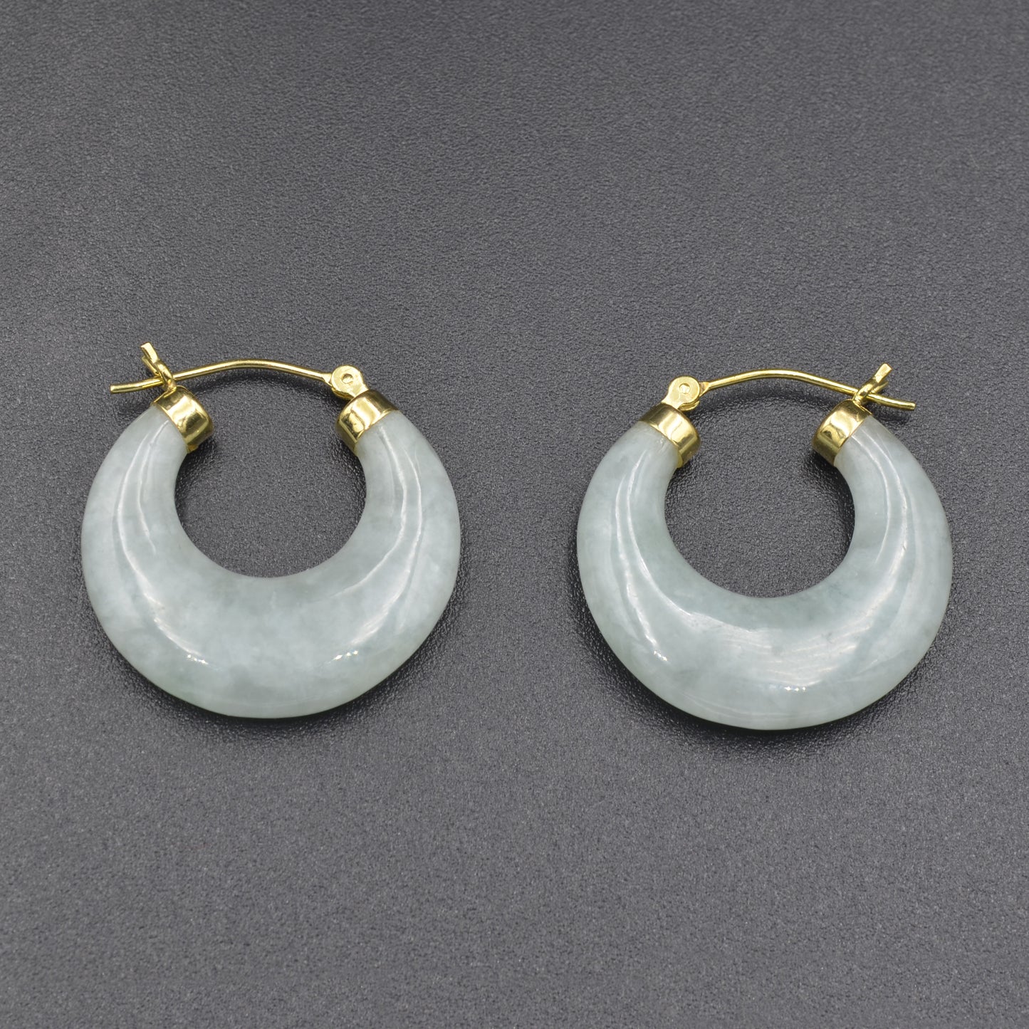 Vintage Chunky Jade Hoop 14k Gold Earrings