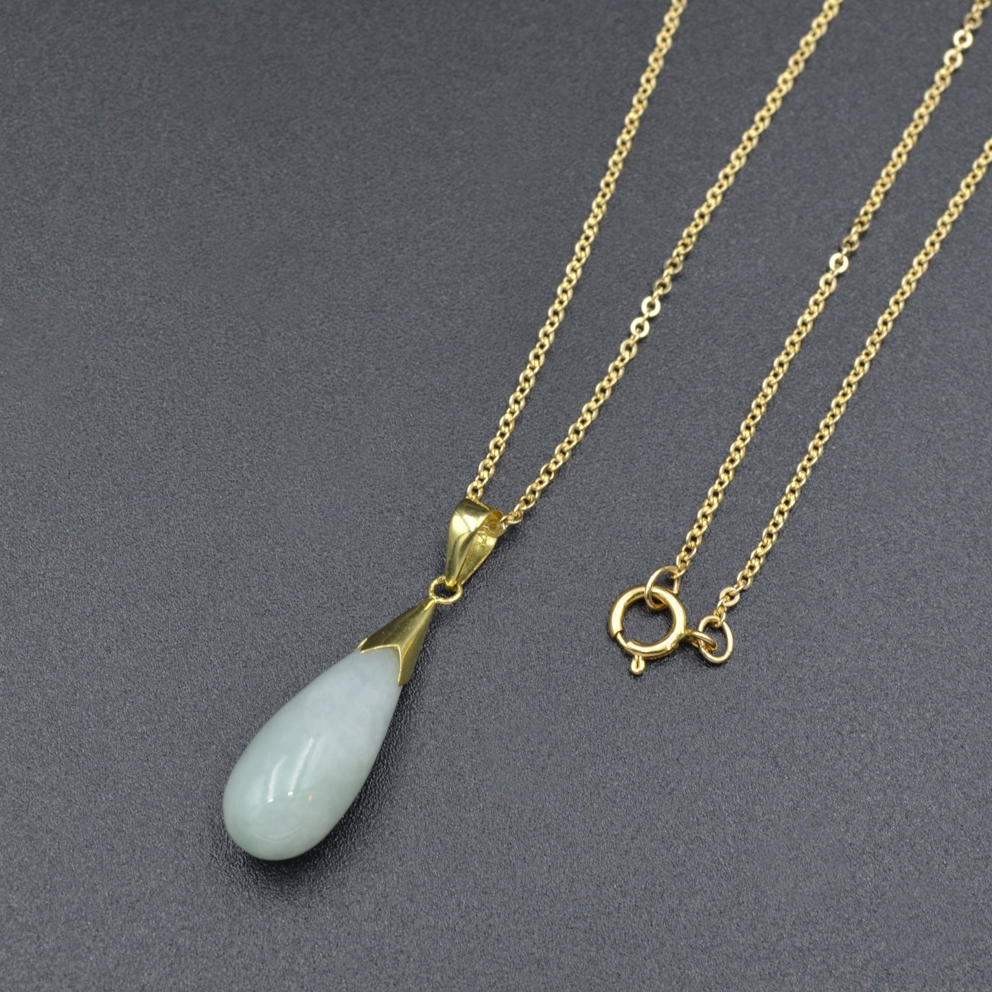 Vintage Green Jade and 14k Gold Drop Necklace