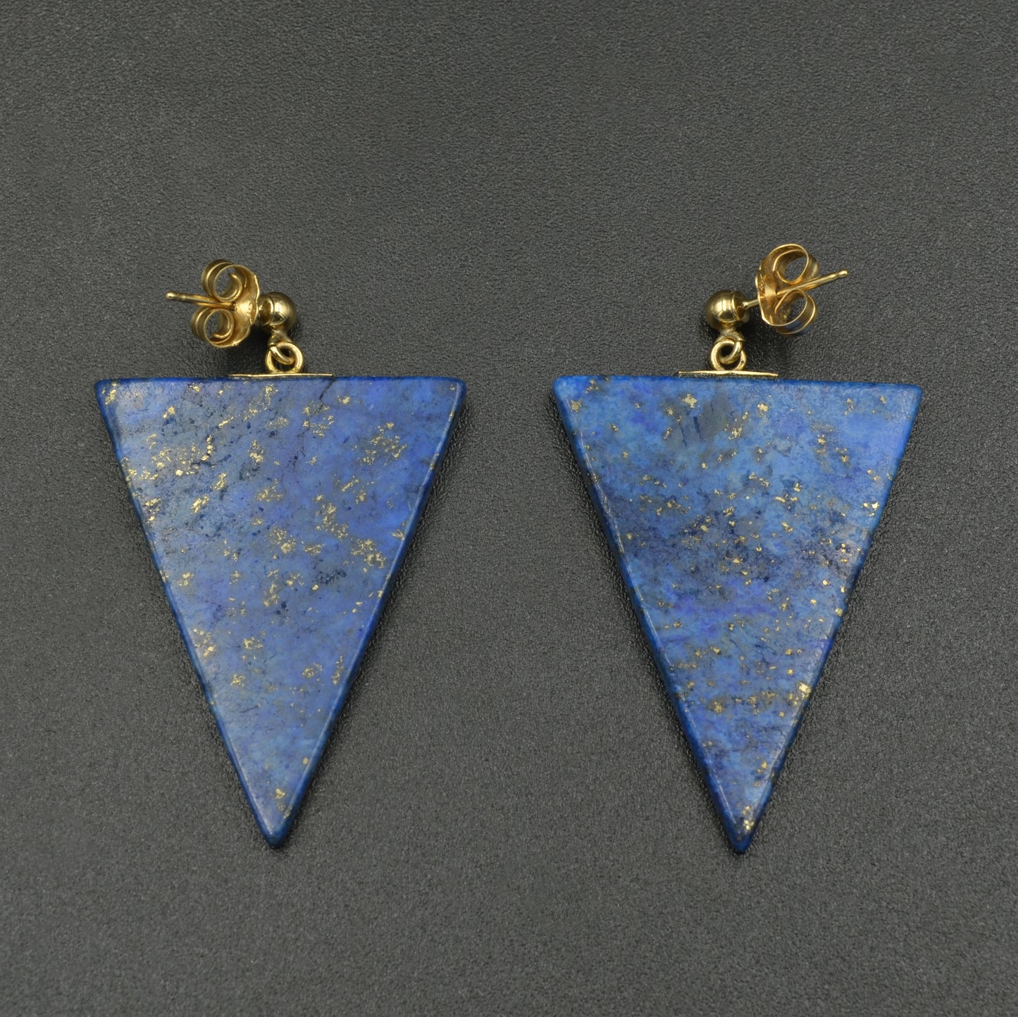 Vintage Statement Artistic Lapis Lazuli and 14k Gold Earrings