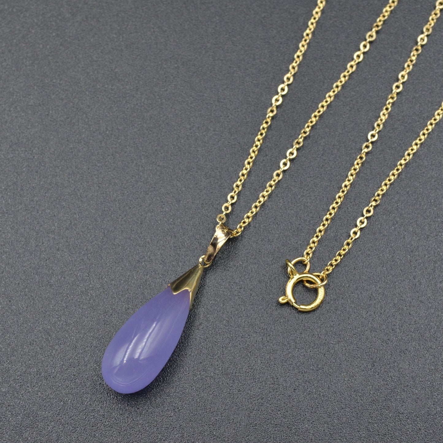Lavender Jade and Gold Drop Necklace