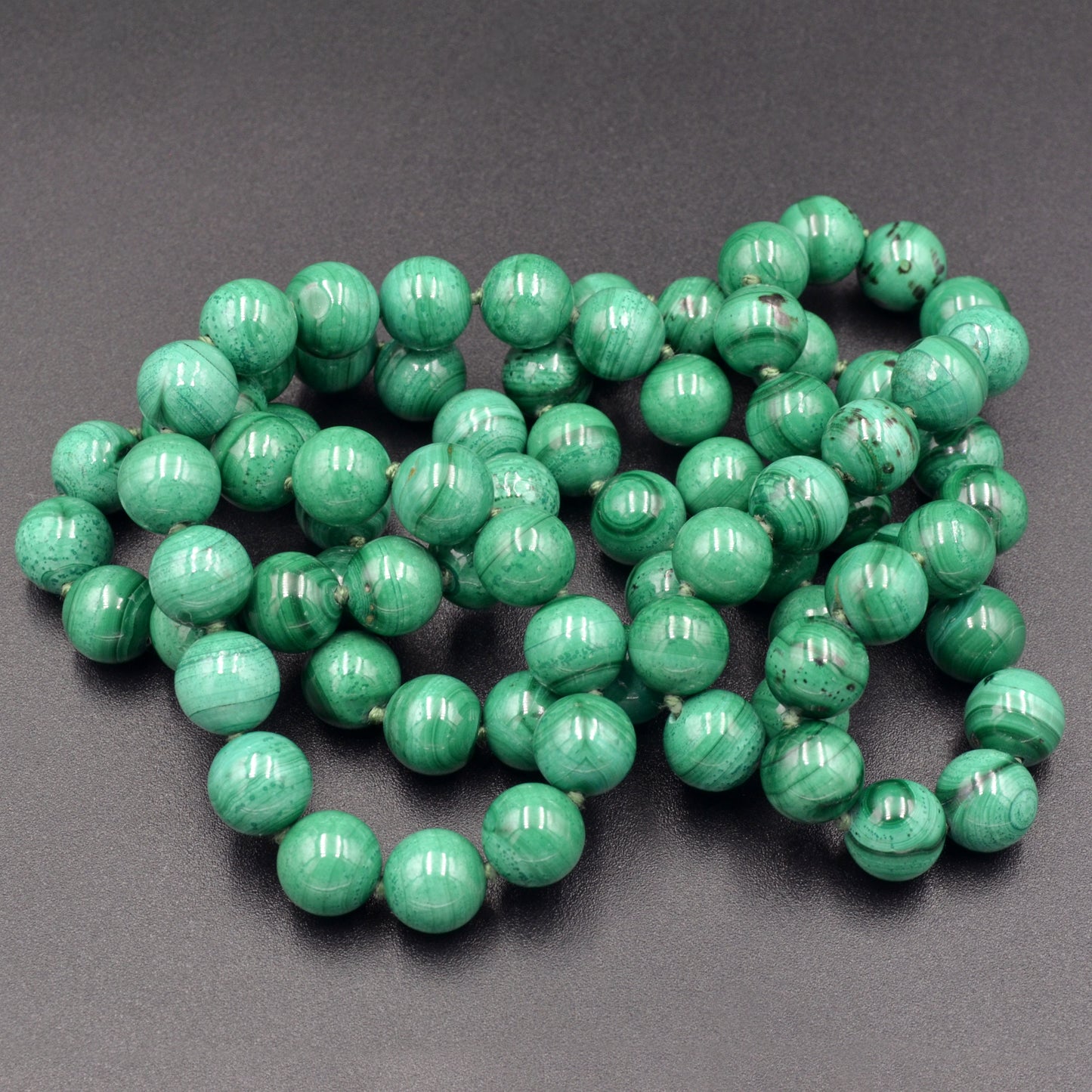 Vintage Opera Length Beaded Malachite Necklace