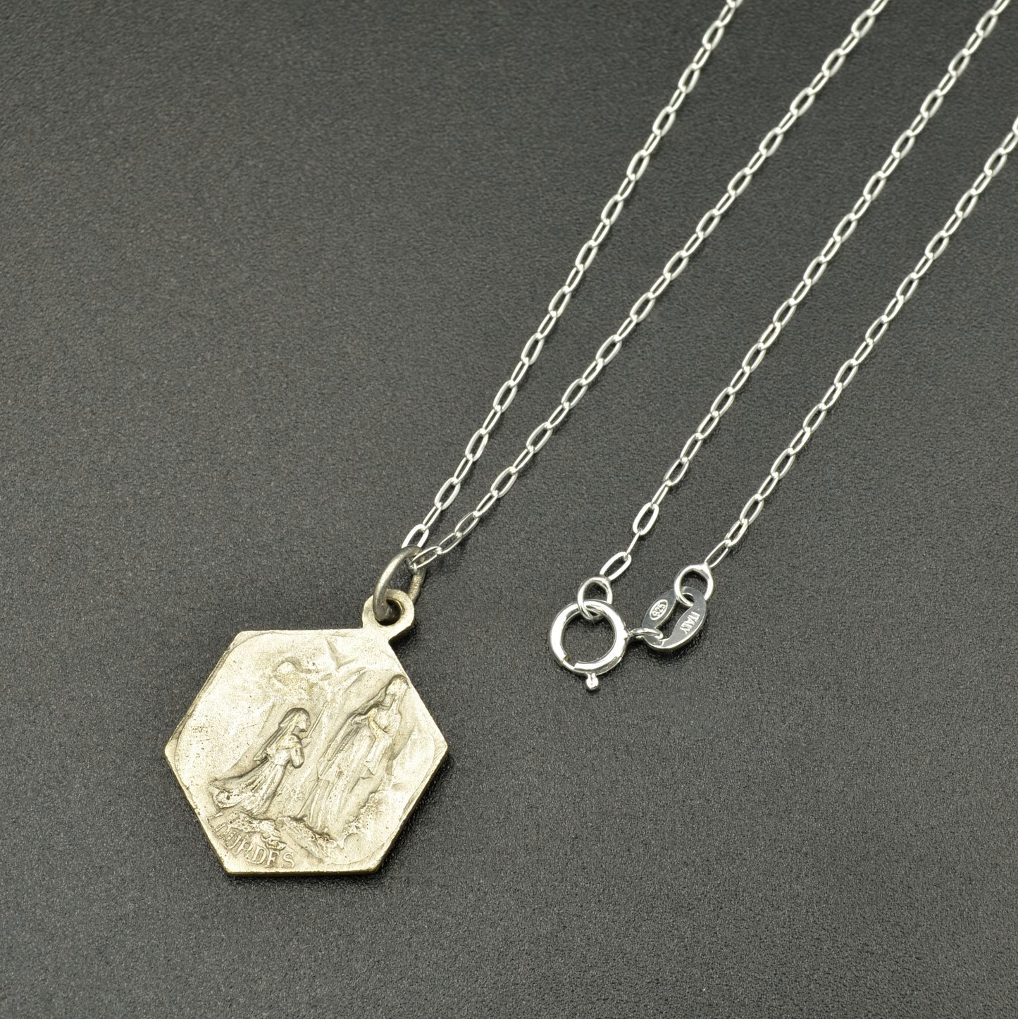 Vintage Souvenir of Lourdes Virgin Mary Pendant Necklace