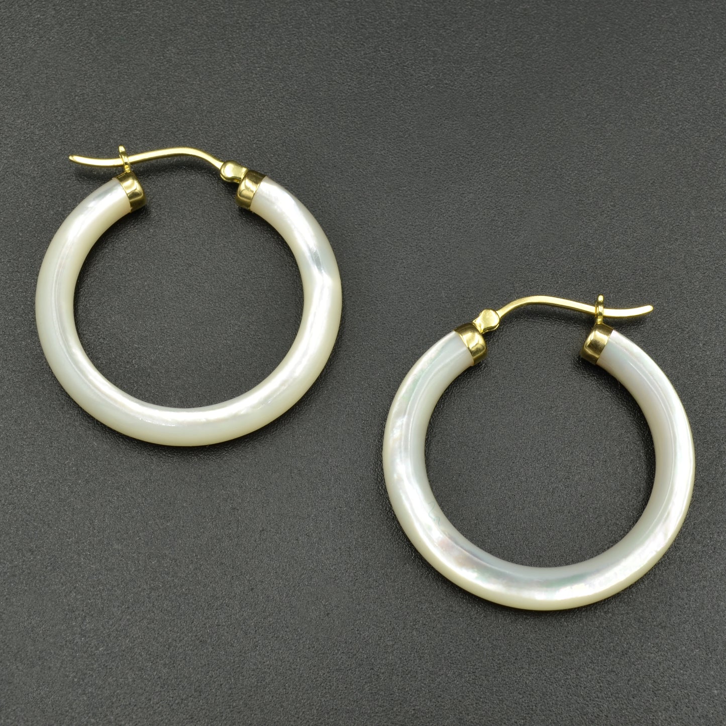 Vintage Carved Mother of Pearl and 10k Gold Hoop Earrings