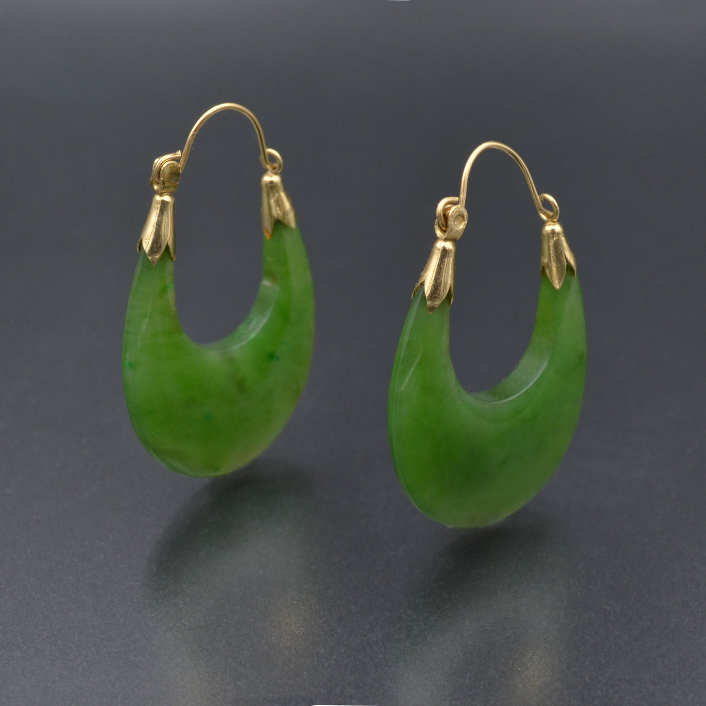 Vintage Nephrite Jade and 14k Gold Hoop Earrings