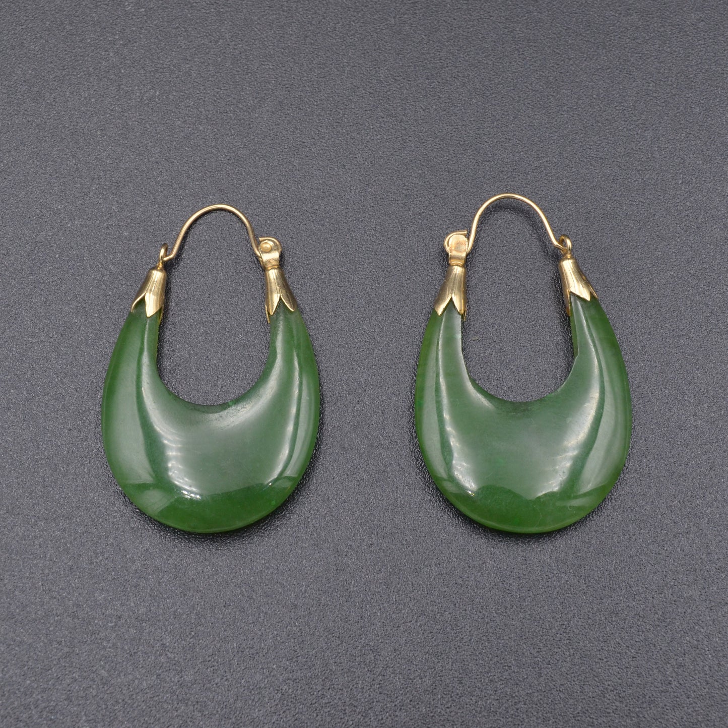 Vintage Nephrite Jade and 14k Gold Hoop Earrings